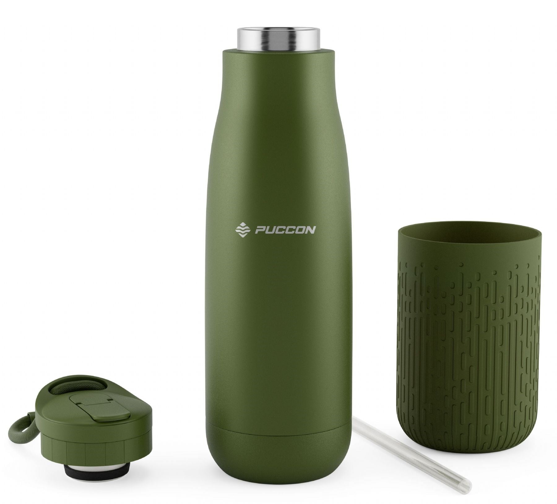 Puccon Pipetli 500 ml Haki Paslanmaz Çelik Matara/Suluk - Silikon Gövde (Yağmur) - 50017