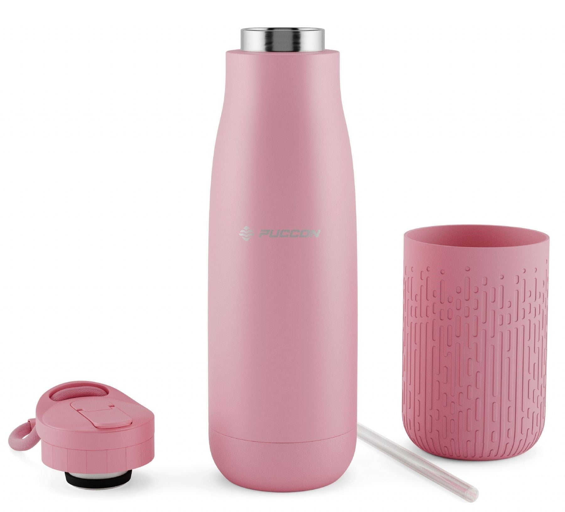 Puccon Pipetli 500 ml Pembe Paslanmaz Çelik Matara/Suluk - Silikon Gövde (Yağmur) - 50015