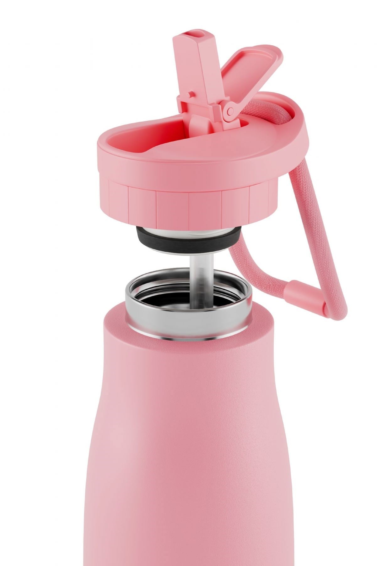 Puccon Pipetli 500 ml Pembe Paslanmaz Çelik Matara/Suluk - Silikon Gövde (Yağmur) - 50015
