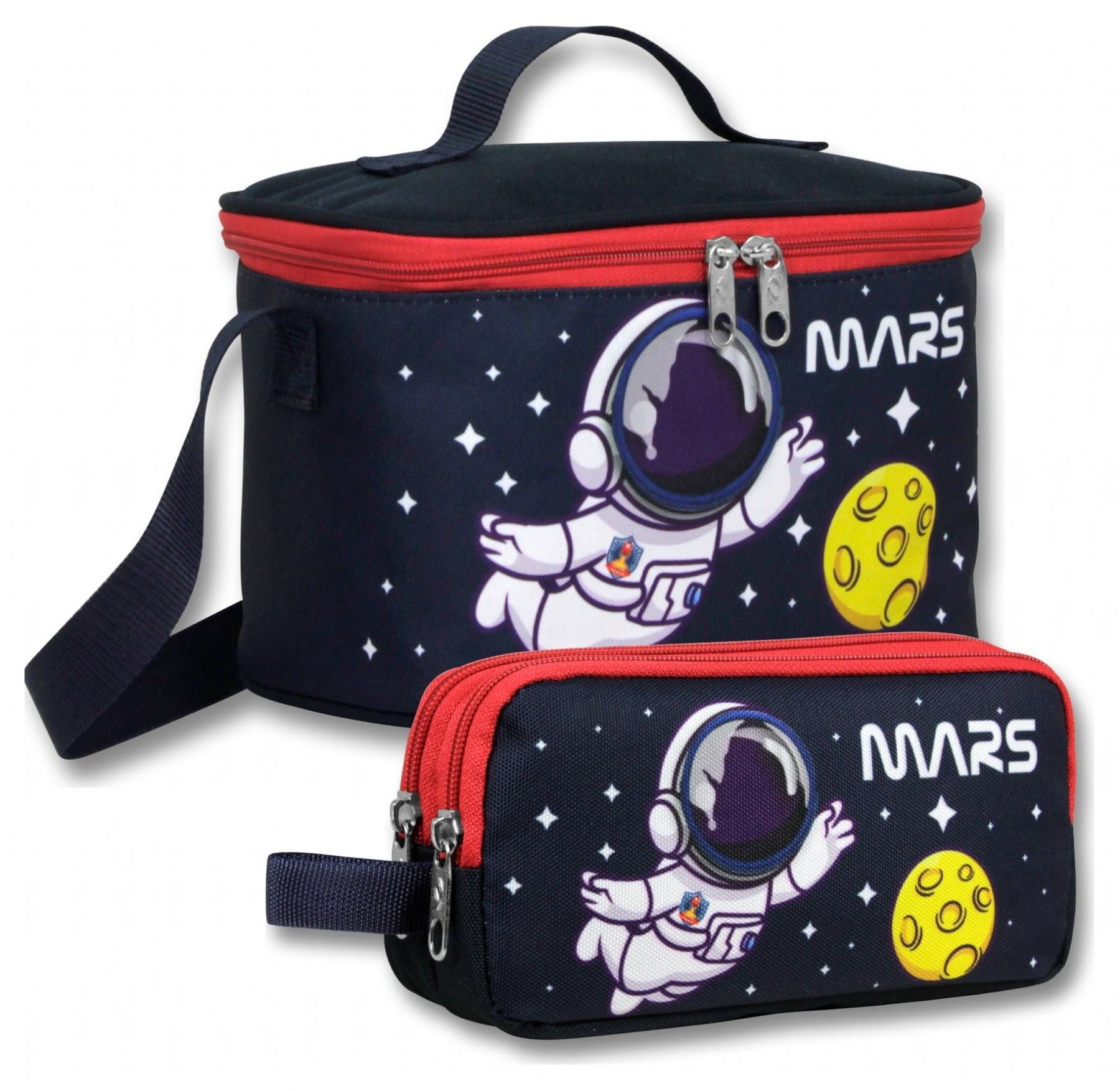 Ümit Çanta Yalıtımlı Beslenme Çantası ve Kalemlik Seti (Lacivert) Erkek Çocuk Astronot Baskılı SETUMT6001