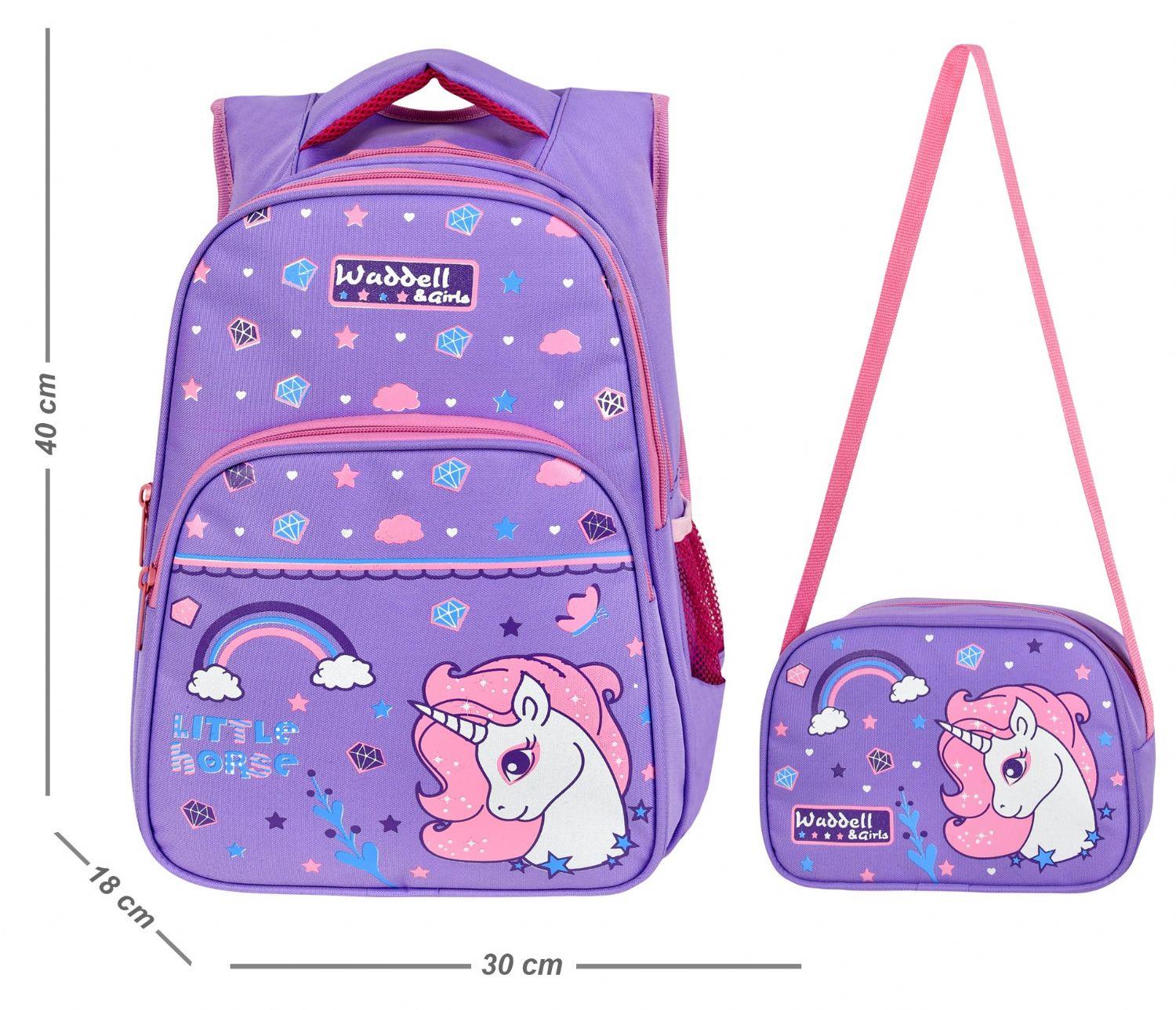 WaddellBag Kız Mor Unicorn İlkokul Sırt Çantası ve Beslenme Çantası