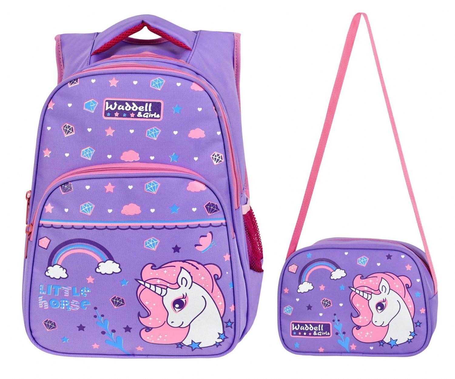 WaddellBag Kız Mor Unicorn İlkokul Sırt Çantası ve Beslenme Çantası
