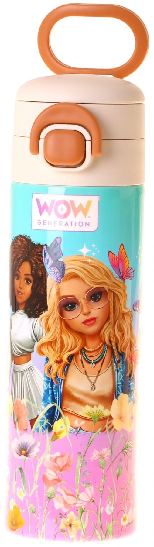 Wow Generation 520 ml Butterfly Baskılı Turkuaz - Pembe Kız Çocuk Çelik Termos Matara (Çift İçim Kilitli Kapak) - W6078