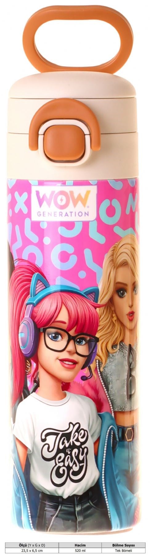 Wow Generation 520 ml Girl Friends Baskılı Kırmızı Kız Çocuk Çelik Termos Matara (Çift İçim Kilitli Kapak) - W6062