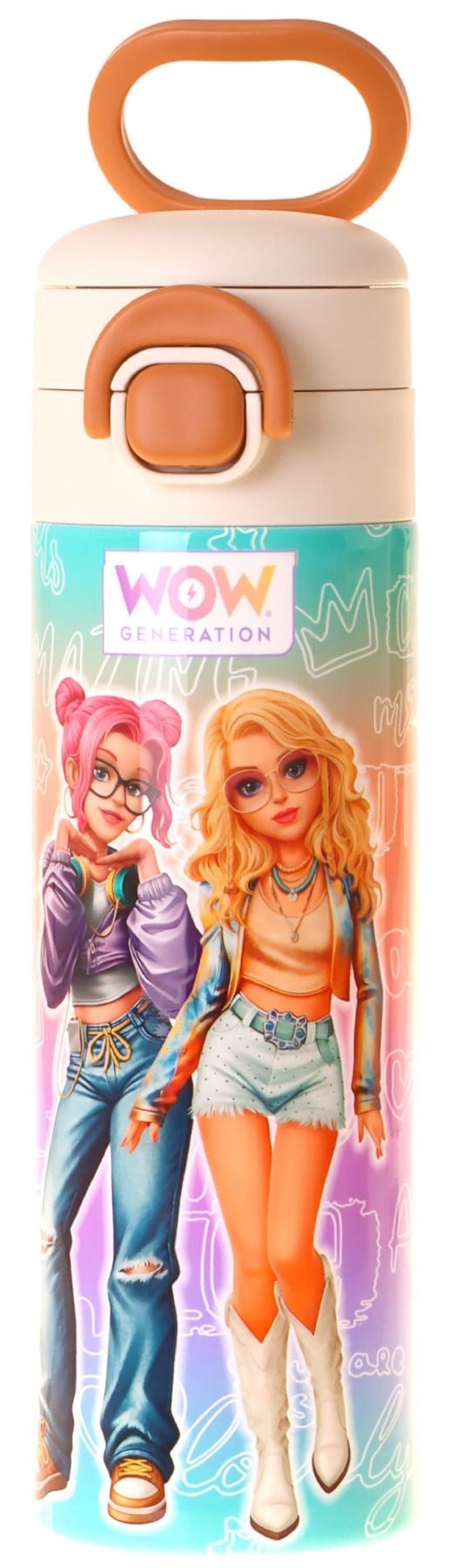Wow Generation 520 ml Star Desenli Pembe - Mor Kız Çocuk Çelik Termos Matara (Çift İçim Kilitli Kapak) - W6037