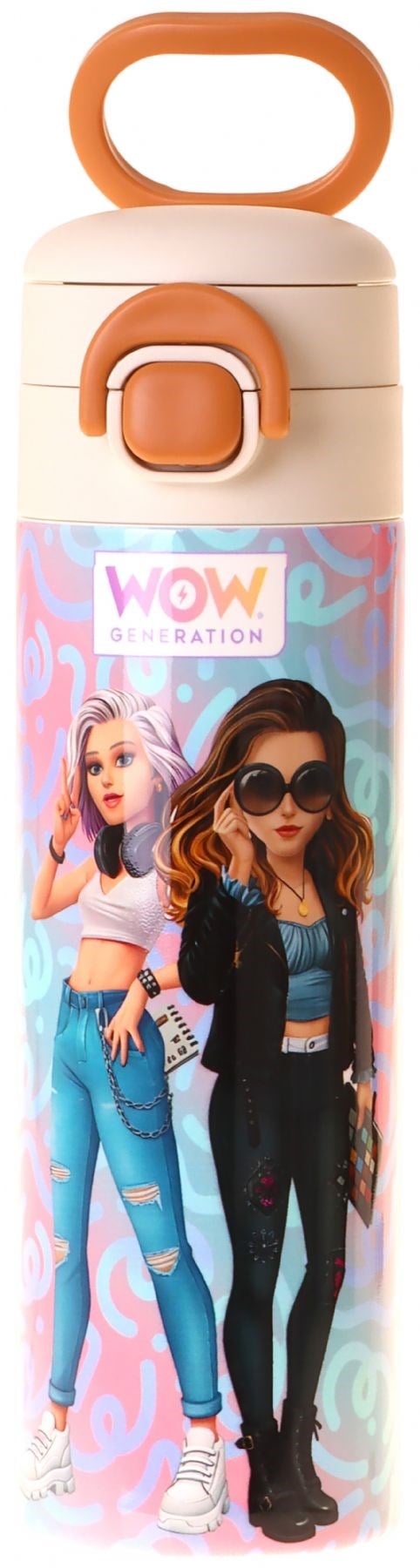 Wow Generation 520 ml Wonderful Baskılı Pembe - Turkuaz Kız Çocuk Çelik Termos Matara (Çift İçim Kilitli Kapak) - W6072