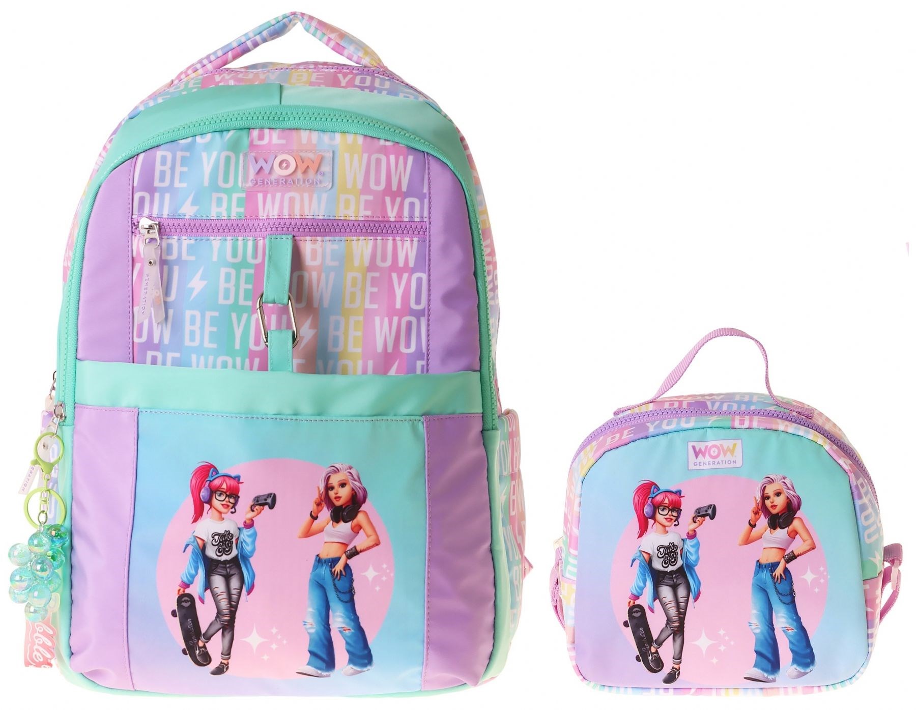 Wow Generation Be You İkili Okul Çanta Seti - Yeşil - Mor Be You Baskılı Kız Çocuk SETWG-W6085B