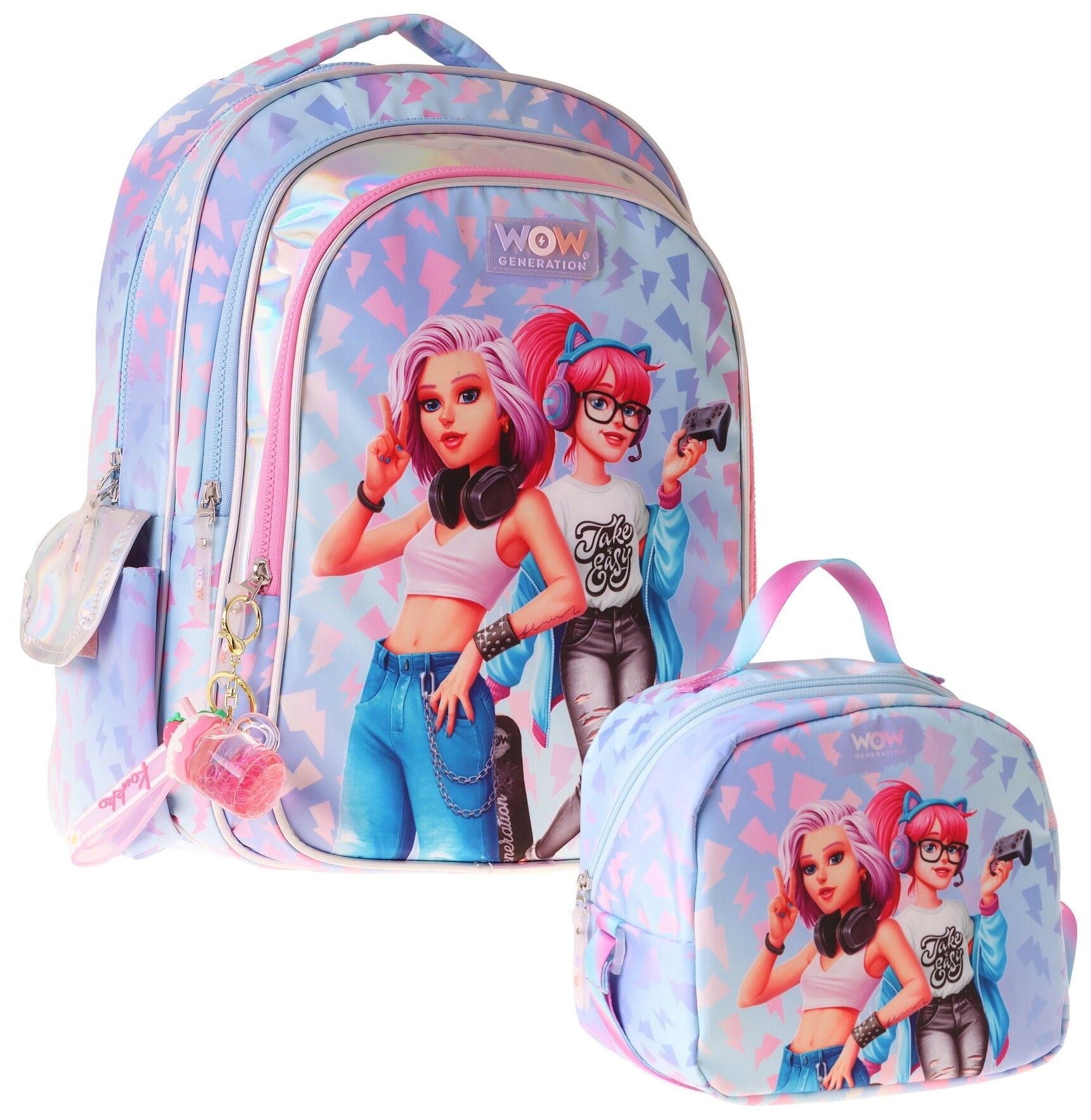 Wow Generation Cool İkili Okul Çanta Seti - Mavi - Pembe Cool Desenli Kız Çocuk SETWG-W6039B