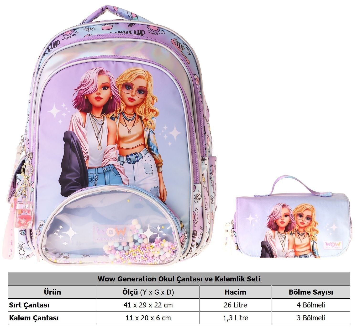 Wow Generation Friends Kız Çocuk (Pembe) İlkokul Okul Çantası ve Kalemlik Seti - SETWG-W6054C