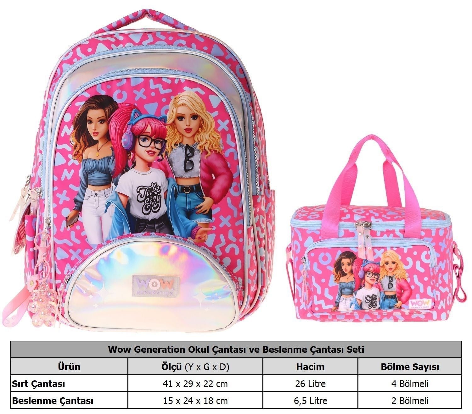 Wow Generation Girl Friends İkili Okul Çanta Seti - Kırmızı Girl Friends Baskılı Kız Çocuk SETWG-W6059B