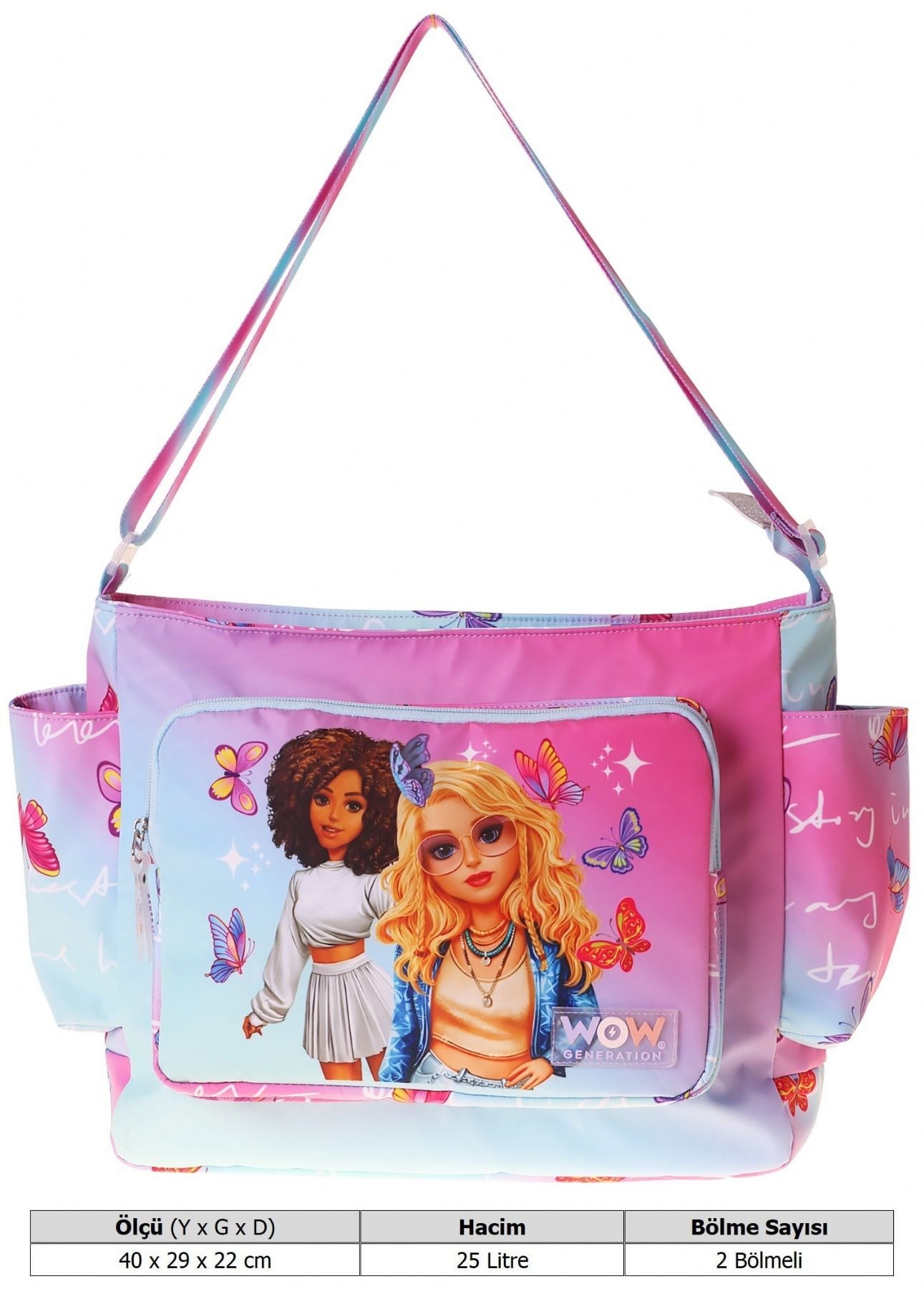 Wow Generation Kız Çocuk Butterfly Baskılı Turkuaz - Pembe Renkli Omuz Çantası - W6075