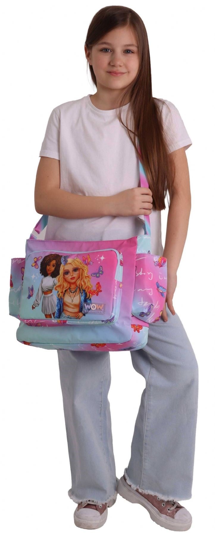 Wow Generation Kız Çocuk Butterfly Baskılı Turkuaz - Pembe Renkli Omuz Çantası - W6075