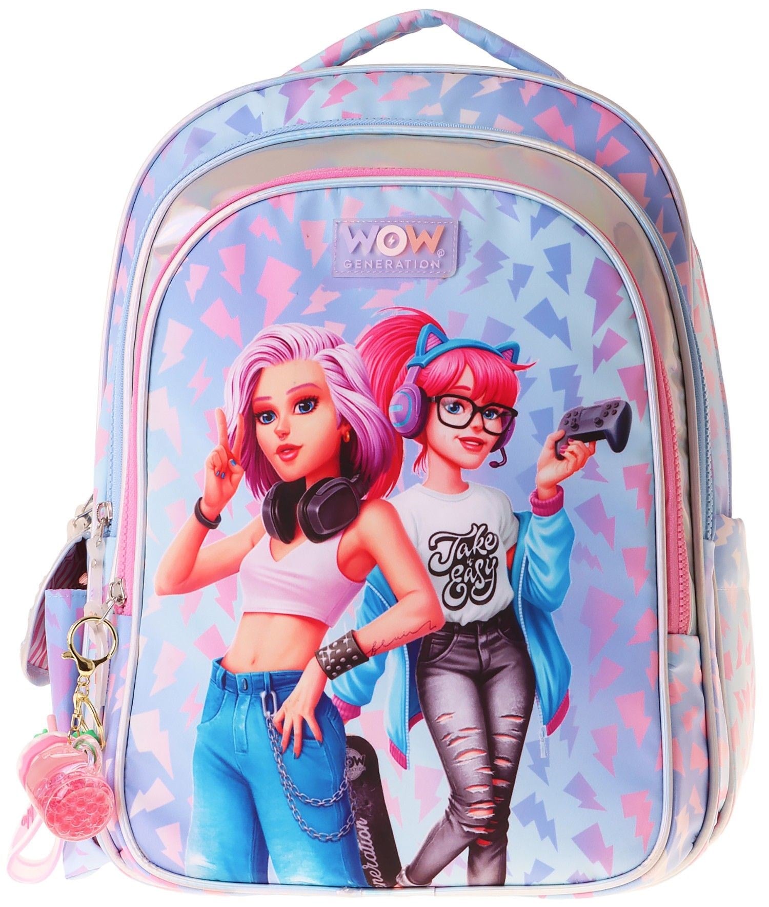 Wow Generation Kız Çocuk Cool Desenli (Mavi - Pembe) İlkokul ve Günlük Sırt Çantası (Üç Bölmeli) - W6039