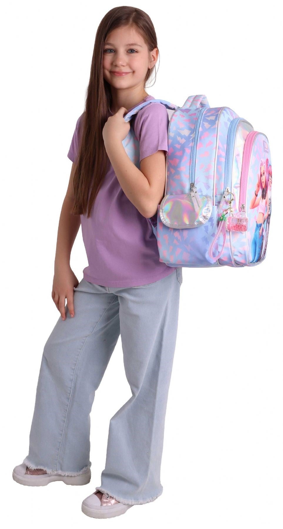 Wow Generation Kız Çocuk Cool Desenli (Mavi - Pembe) İlkokul ve Günlük Sırt Çantası (Üç Bölmeli) - W6039