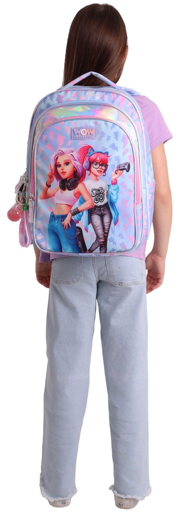 Wow Generation Kız Çocuk Cool Desenli (Mavi - Pembe) İlkokul ve Günlük Sırt Çantası (Üç Bölmeli) - W6039
