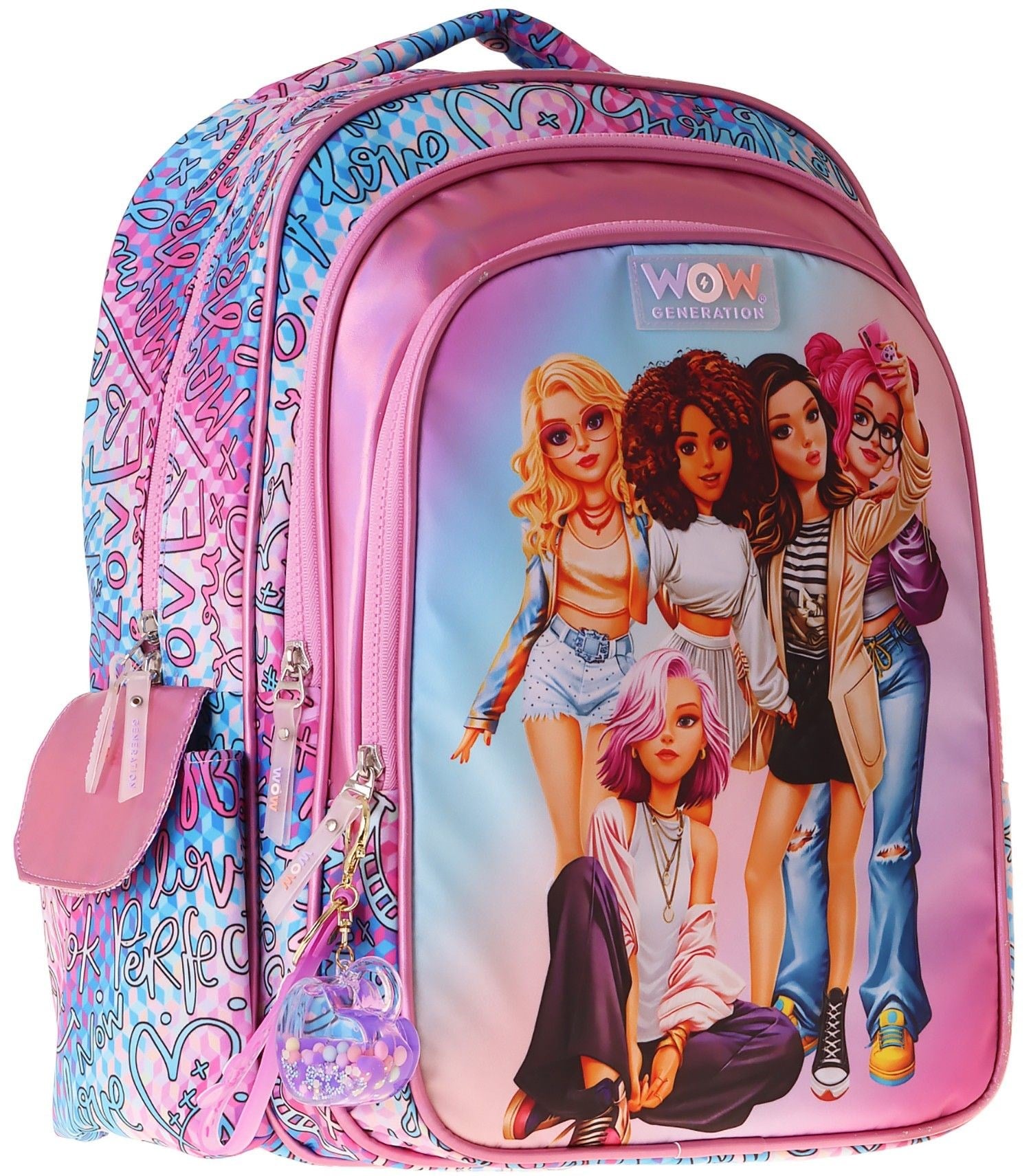 Wow Generation Kız Çocuk Group Baskılı (Mavi) İlkokul ve Günlük Sırt Çantası (Üç Bölmeli) - W6049