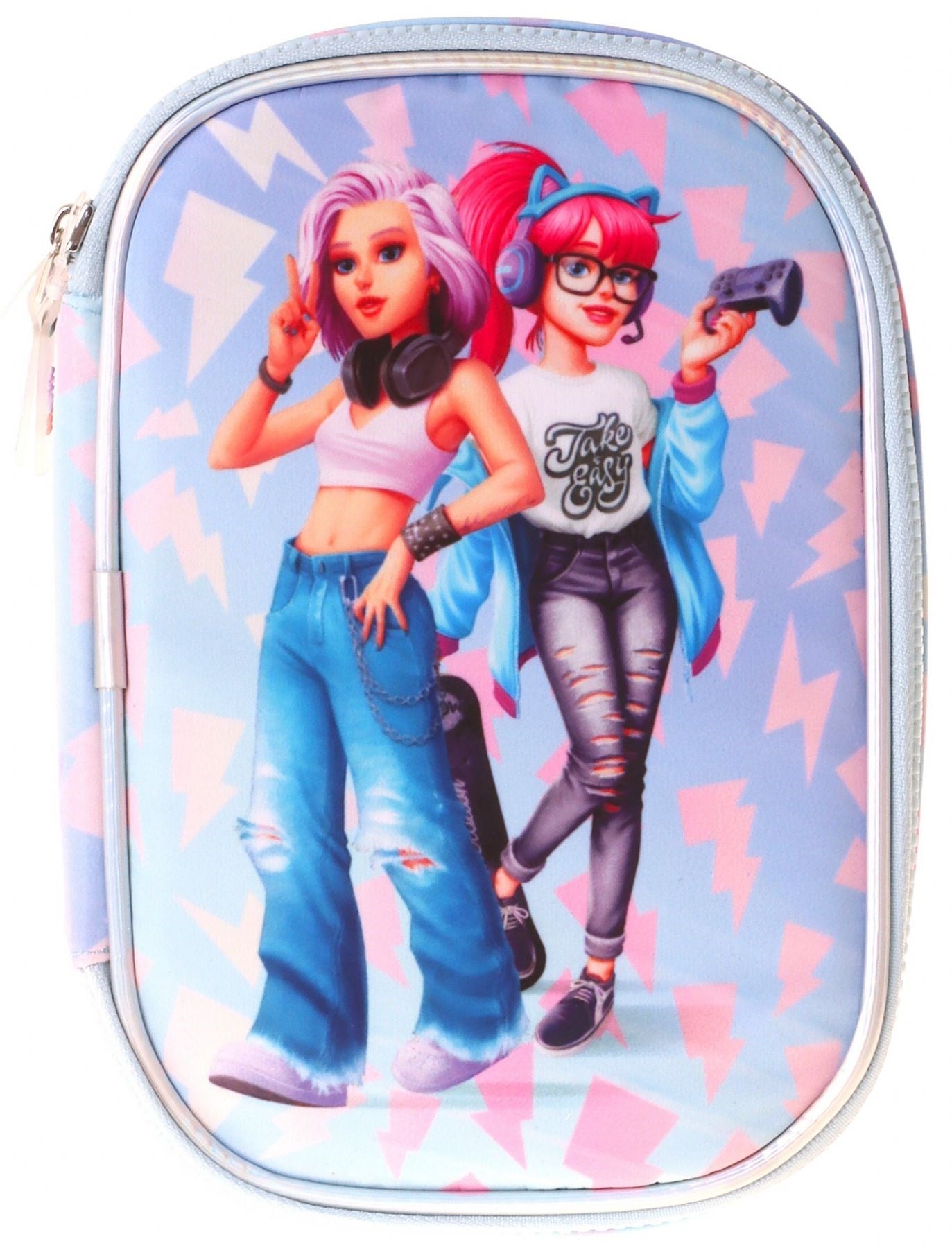 Wow Generation Kız Çocuk Mavi - Pembe Cool Desenli Organizer Düzenleyici Kalem Çantası - W6041