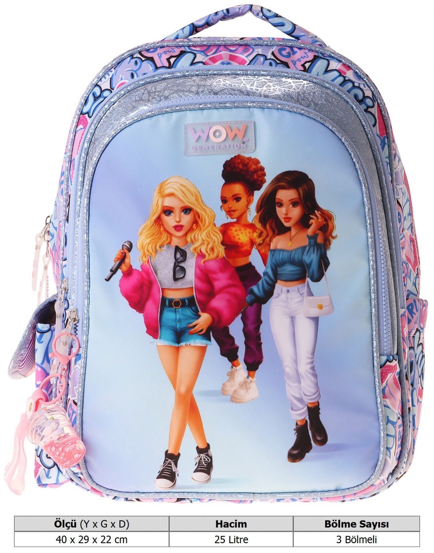 Wow Generation Kız Çocuk Music Desenli (Lila) İlkokul ve Günlük Sırt Çantası (Üç Bölmeli) - W6044