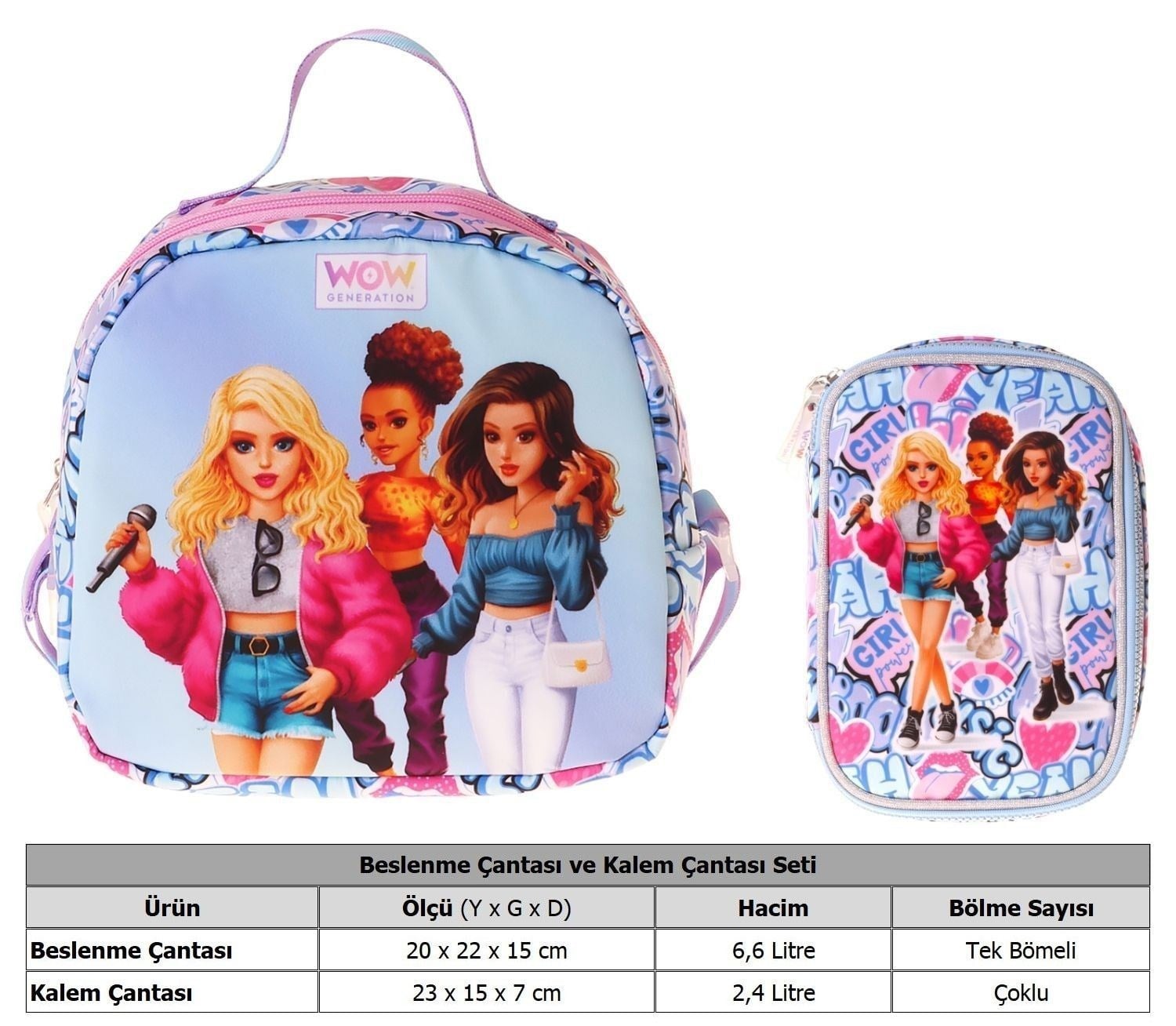 Wow Generation Kız Çocuk Music (Lila) Thermo Beslenme Çantası ve Kalemlik Seti - SETWG-W6045