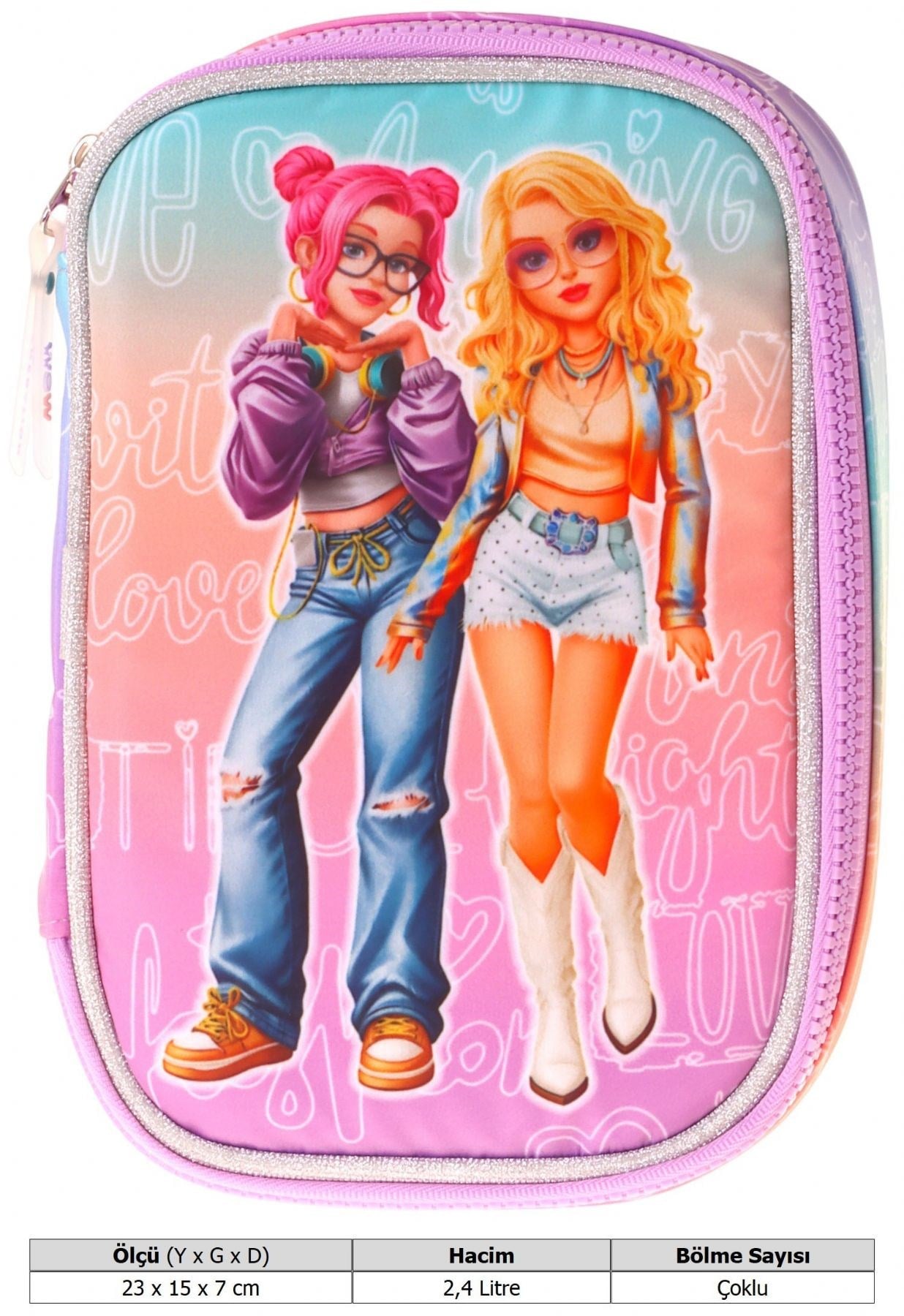 Wow Generation Kız Çocuk Pembe - Mor Star Desenli Organizer Düzenleyici Kalem Çantası - W6036