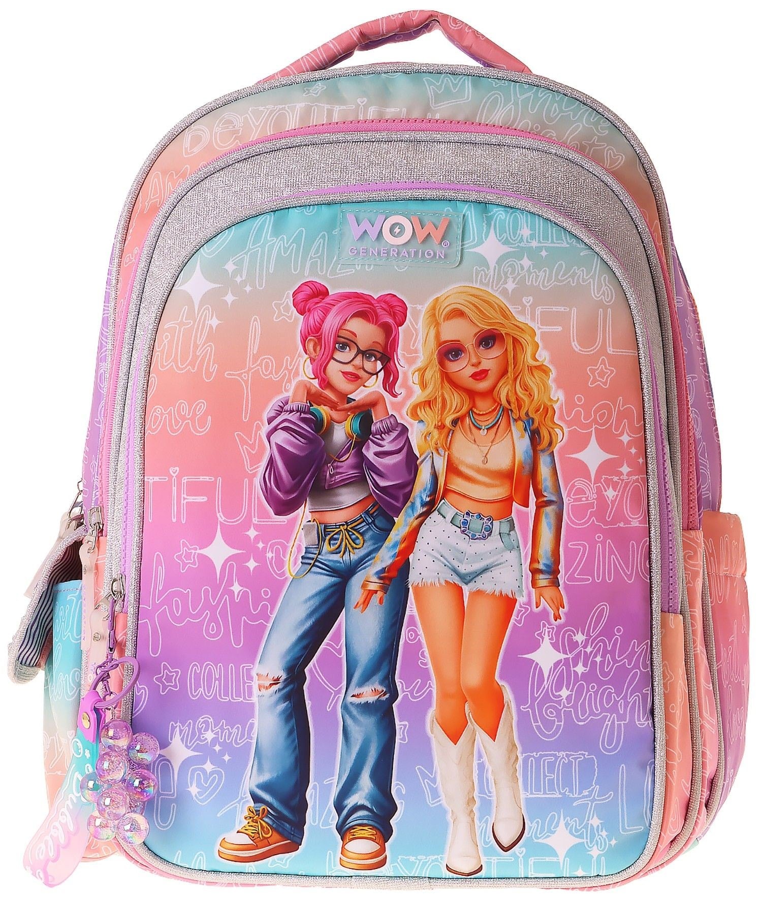 Wow Generation Kız Çocuk Star Desenli (Pembe - Mor) İlkokul ve Günlük Sırt Çantası (Üç Bölmeli) - W6033