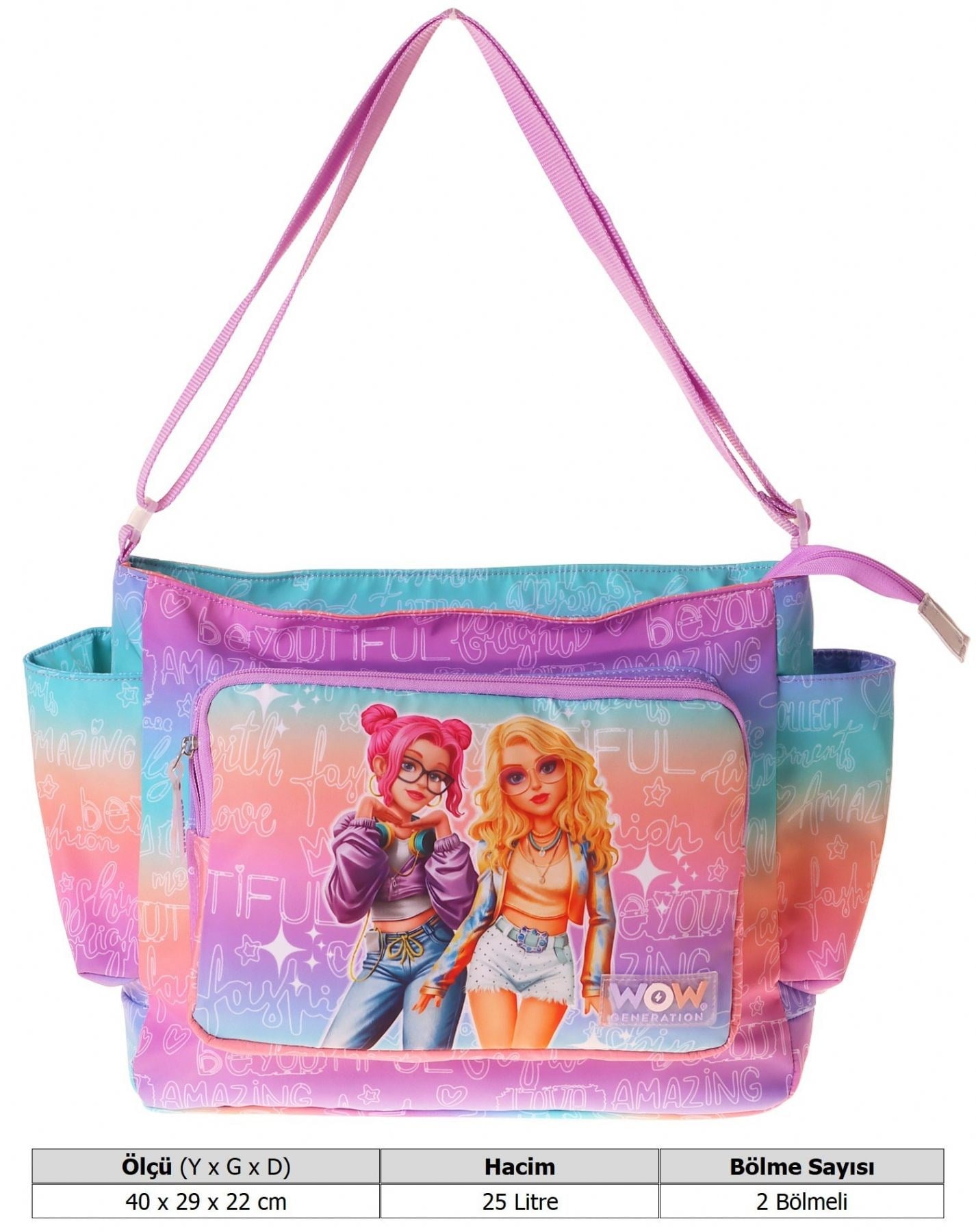 Wow Generation Kız Çocuk Star Desenli Pembe - Mor Renkli Omuz Çantası - W6034
