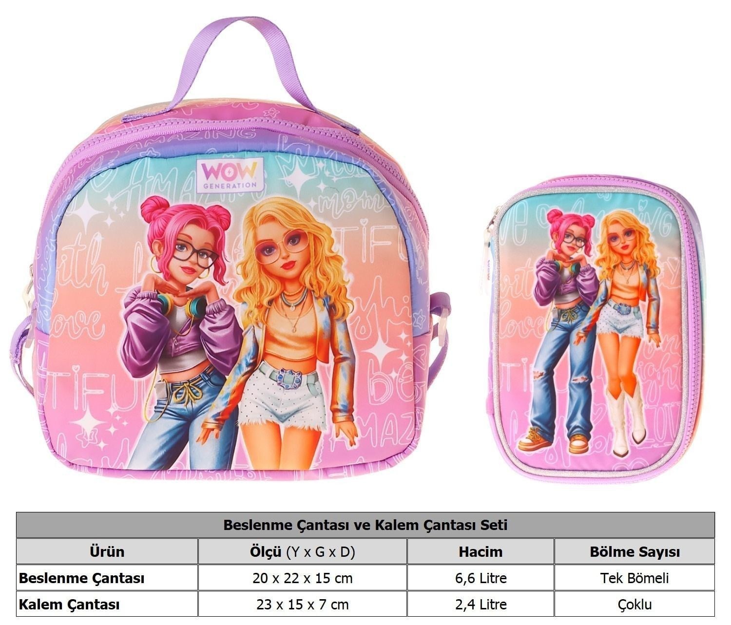 Wow Generation Kız Çocuk Star (Pembe - Mor) Thermo Beslenme Çantası ve Kalemlik Seti - SETWG-W6035