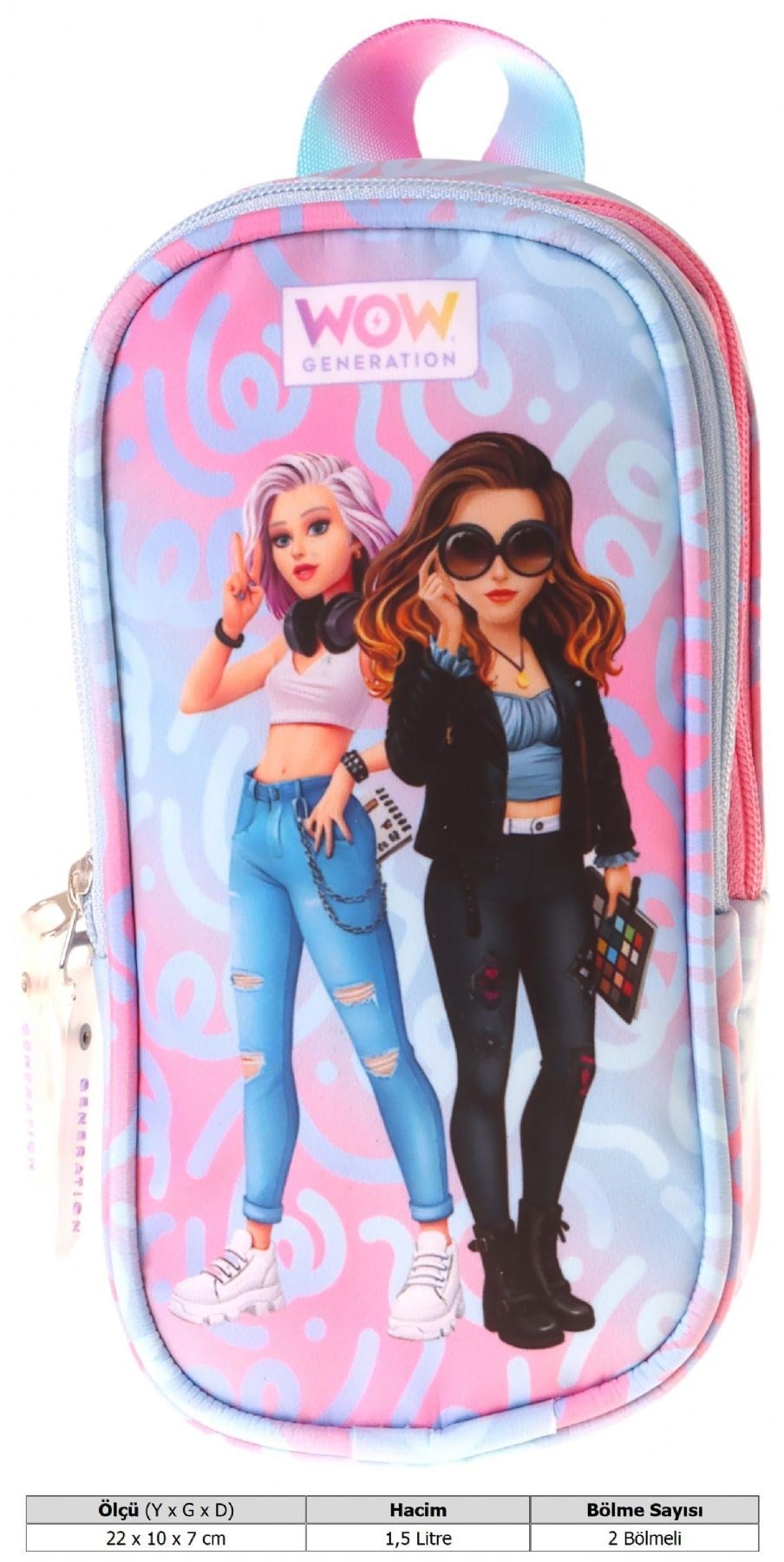 Wow Generation Kız Çocuk Wonderful Baskılı Pembe - Turkuaz İlkokul Kalem Çantası - Okul Kalemliği - W6071