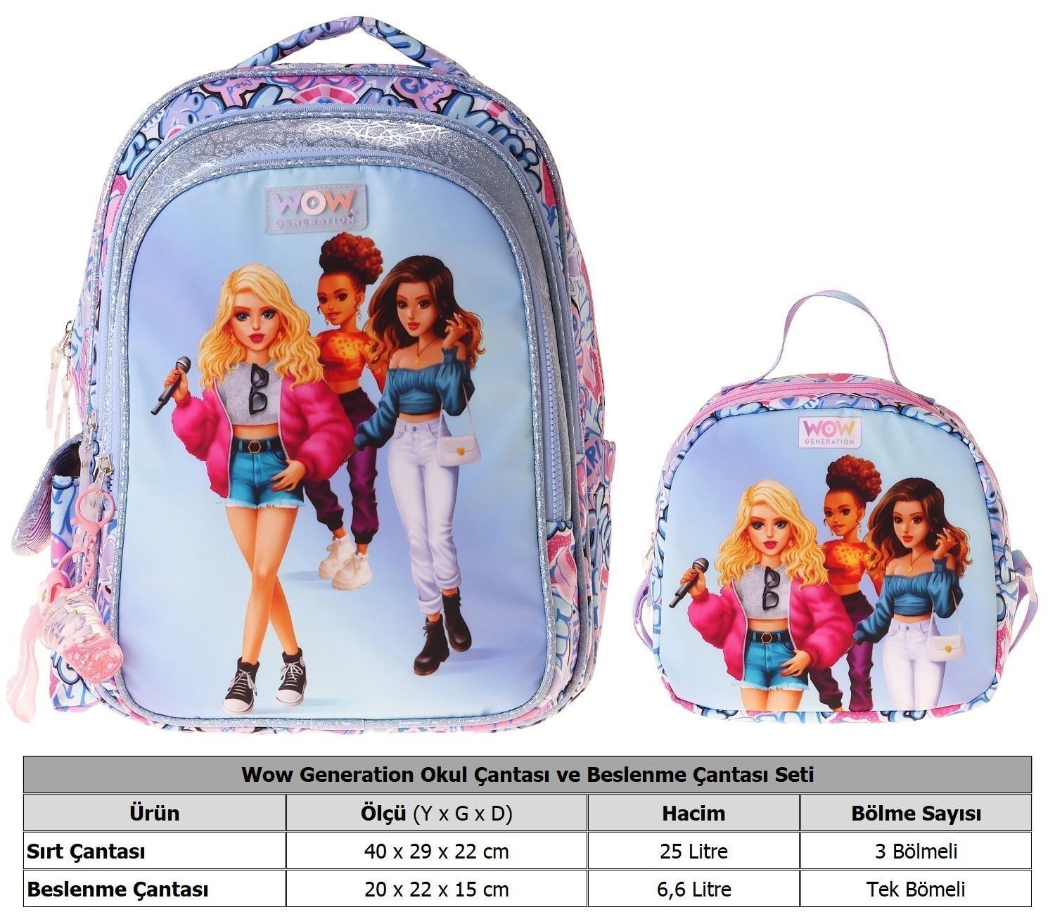 Wow Generation Music İkili Okul Çanta Seti - Lila Music Desenli Kız Çocuk SETWG-W6044B
