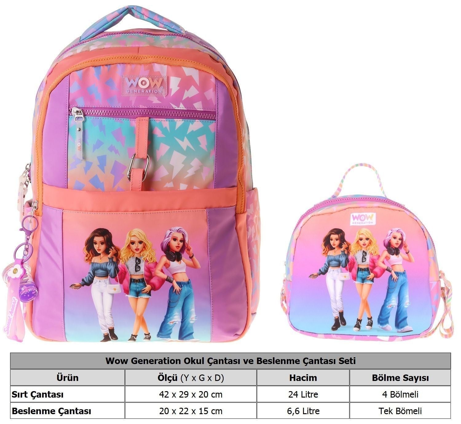 Wow Generation Shine İkili Okul Çanta Seti - Turuncu - Mor Shine Baskılı Kız Çocuk SETWG-W6090B