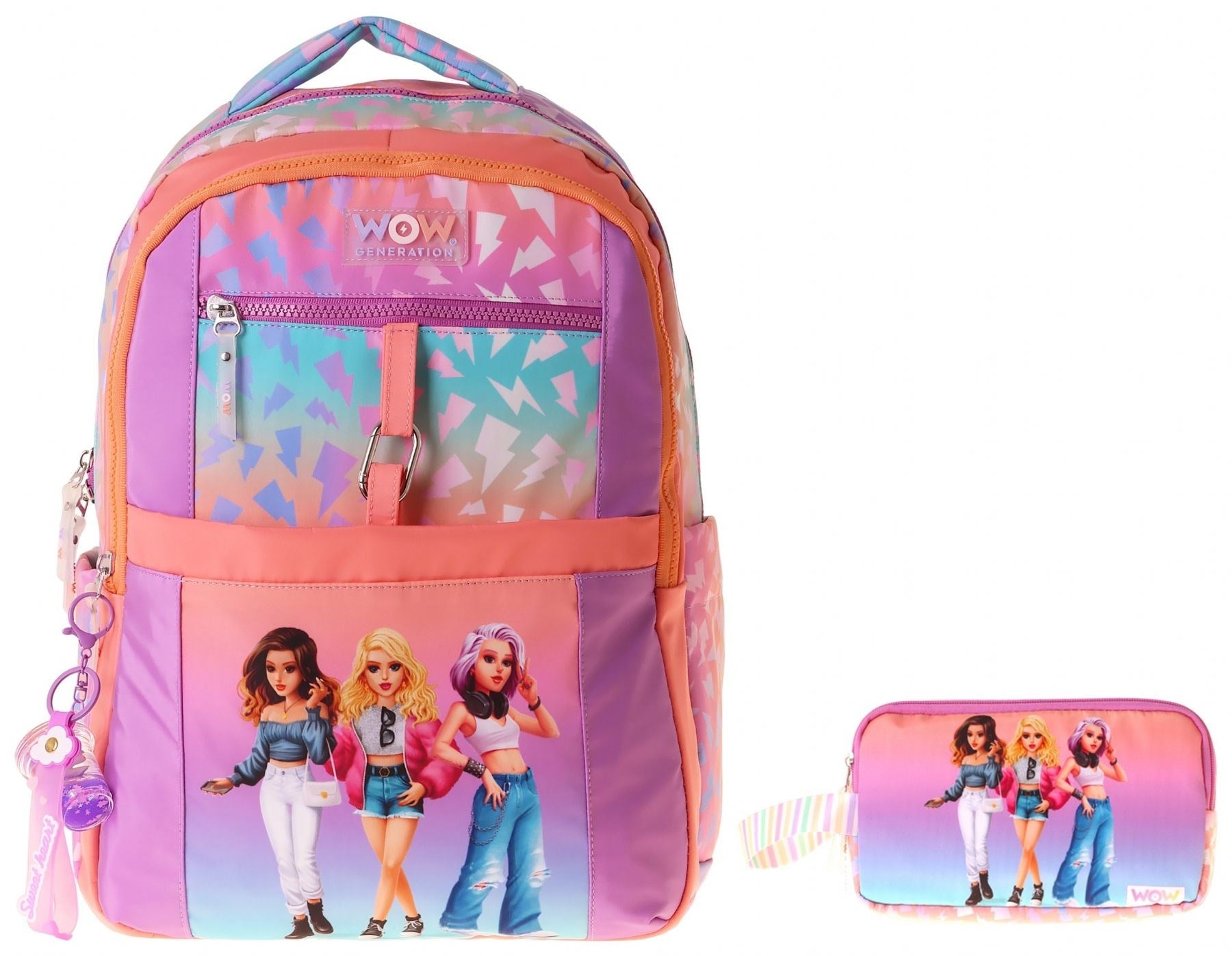 Wow Generation Shine Kız Çocuk (Turuncu - Mor) İlkokul Okul Çantası ve Kalemlik Seti - SETWG-W6090C