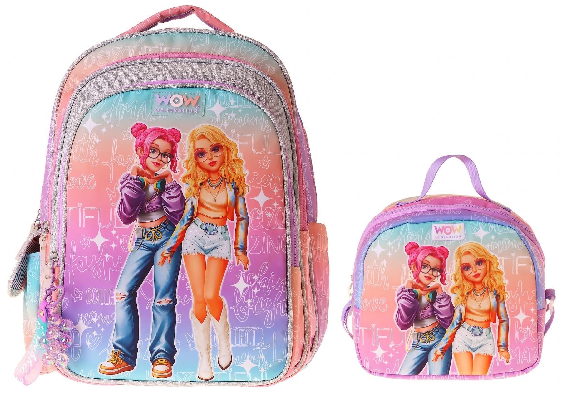 Wow Generation Star İkili Okul Çanta Seti - Pembe - Mor Star Desenli Kız Çocuk SETWG-W6033B
