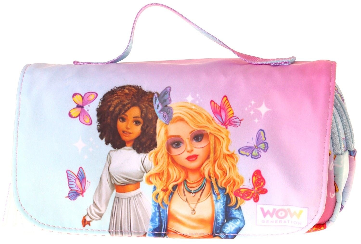 Wow Generation Taşıma Askılı Kız Çocuk Butterfly Baskılı Şık Kalem Çantası (Turkuaz - Pembe) - W6077