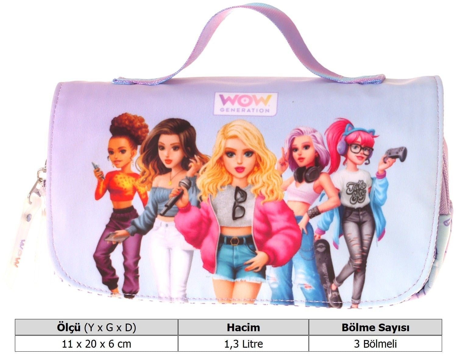 Wow Generation Taşıma Askılı Kız Çocuk Very Nice Baskılı Şık Kalem Çantası (Lila) - W6082
