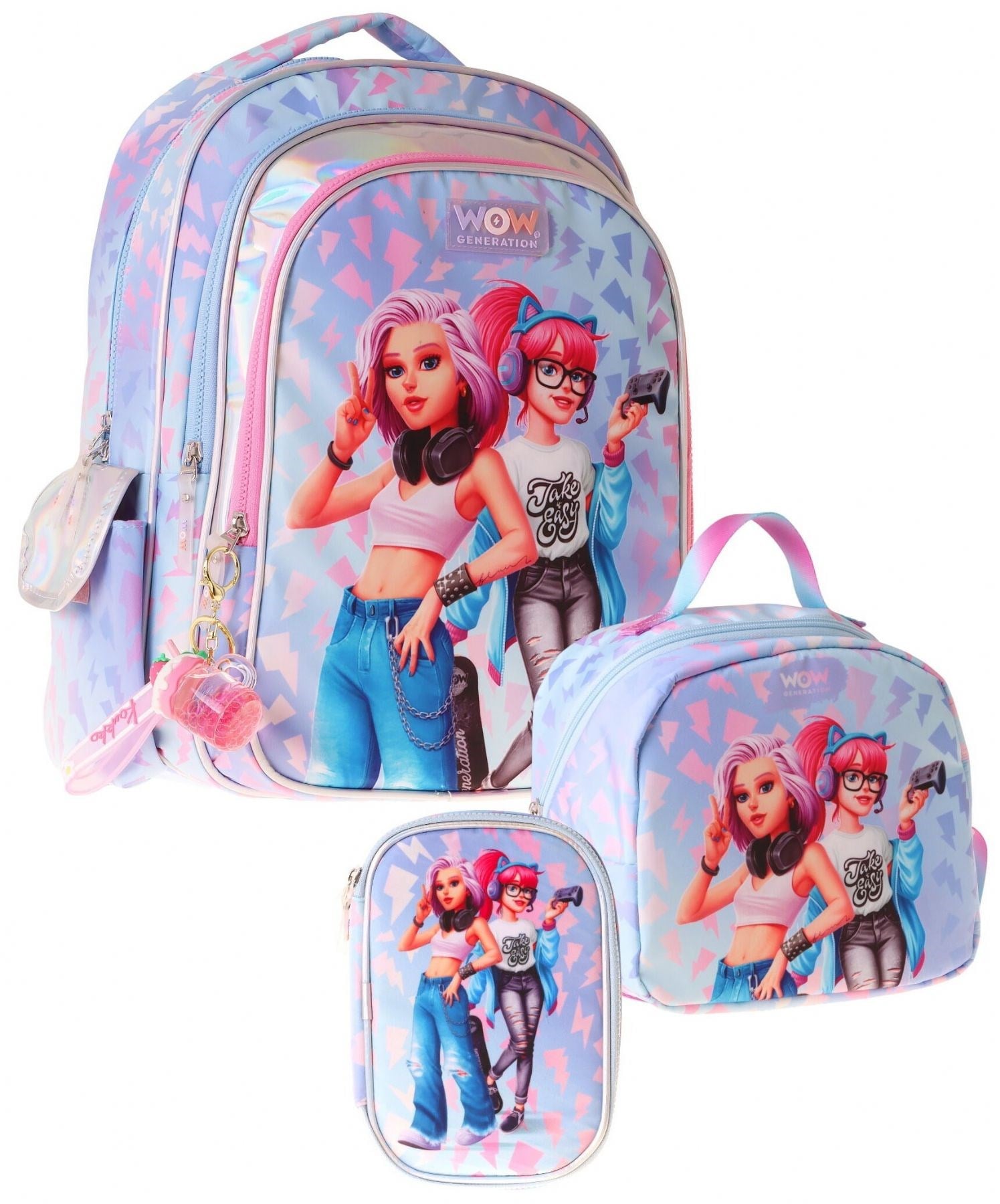 Wow Generation Üçlü İlkokul Okul Çanta Seti - Mavi - Pembe - Cool Desenli - Kız Çocuk - SETWG-W6039A