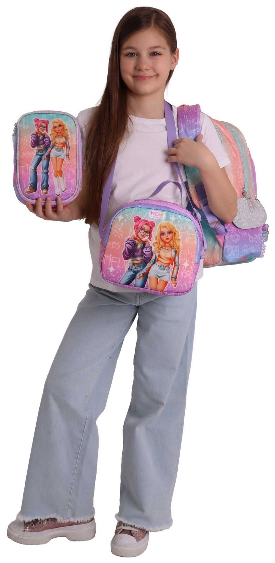 Wow Generation Üçlü İlkokul Okul Çanta Seti - Pembe - Mor - Star Desenli - Kız Çocuk - SETWG-W6033A