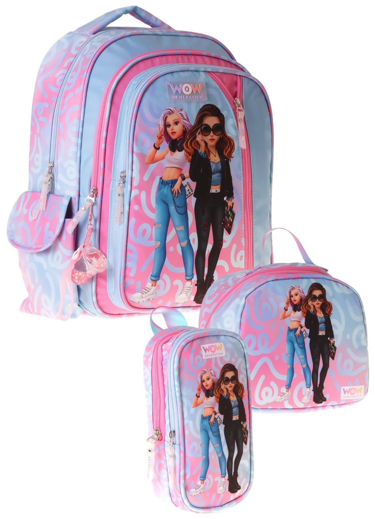 Wow Generation Üçlü İlkokul Okul Çanta Seti - Pembe - Turkuaz - Wonderful Baskılı - Kız Çocuk - SETWG-W6069A