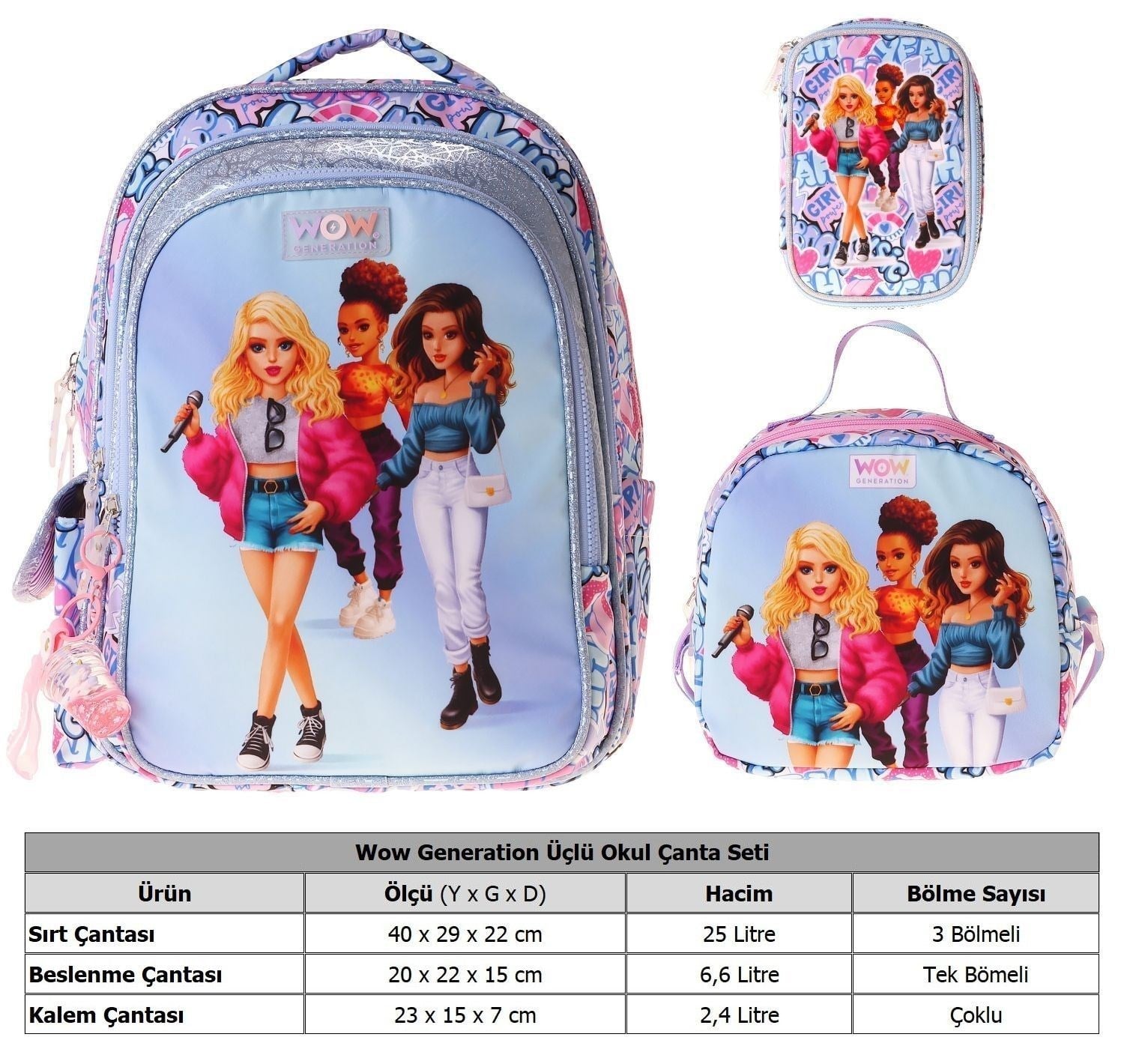 Wow Generation Üçlü İlkokul Okul Çanta Seti - Lila - Music Desenli - Kız Çocuk - SETWG-W6044A