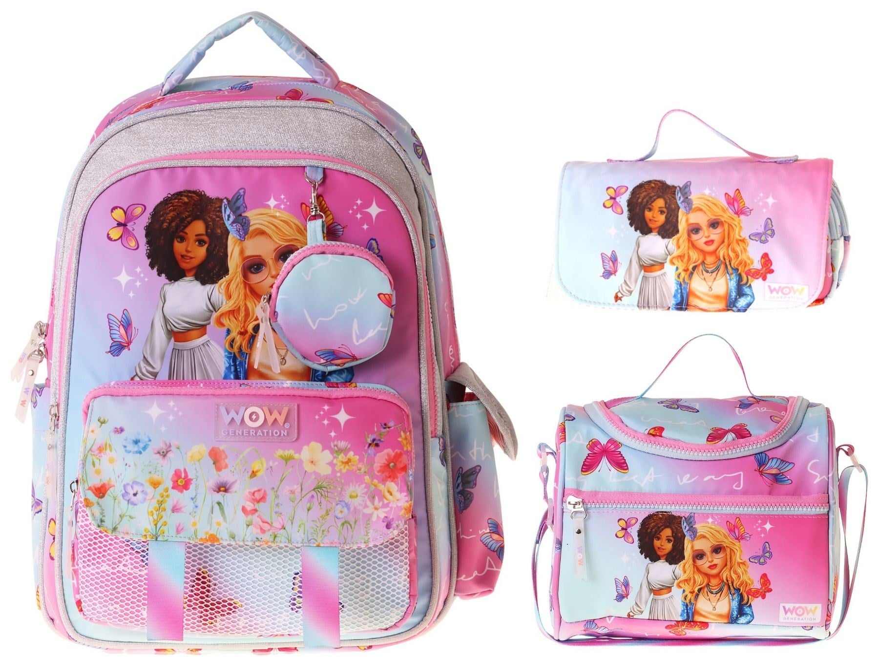 Wow Generation Üçlü İlkokul Okul Çanta Seti - Turkuaz - Pembe - Butterfly Baskılı - Kız Çocuk - SETWG-W6074A