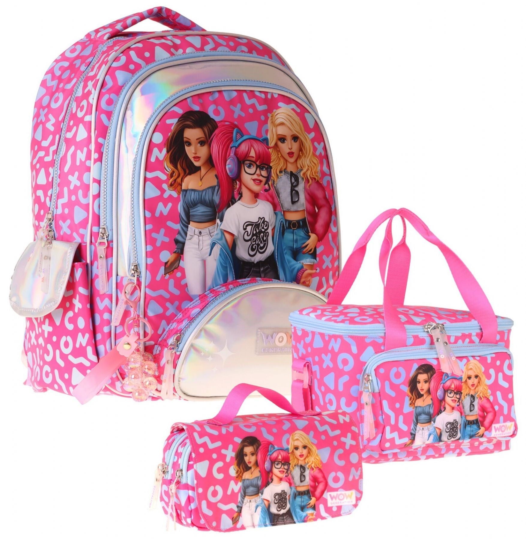 Wow Generation Üçlü İlkokul Okul Çanta Seti - Kırmızı - Girl Friends Baskılı - Kız Çocuk - SETWG-W6059A