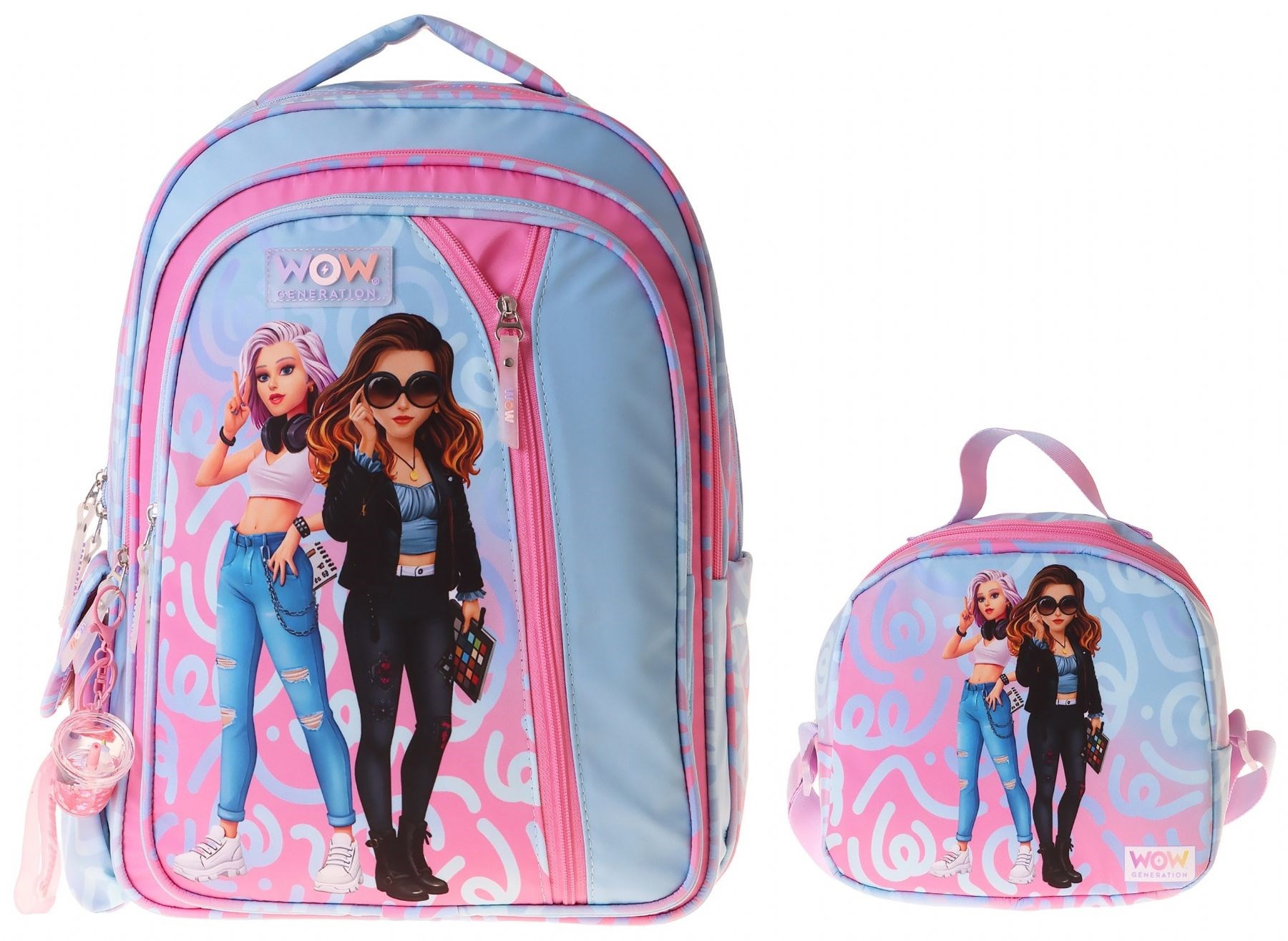 Wow Generation Wonderful İkili Okul Çanta Seti - Pembe - Turkuaz Wonderful Baskılı Kız Çocuk SETWG-W6069B
