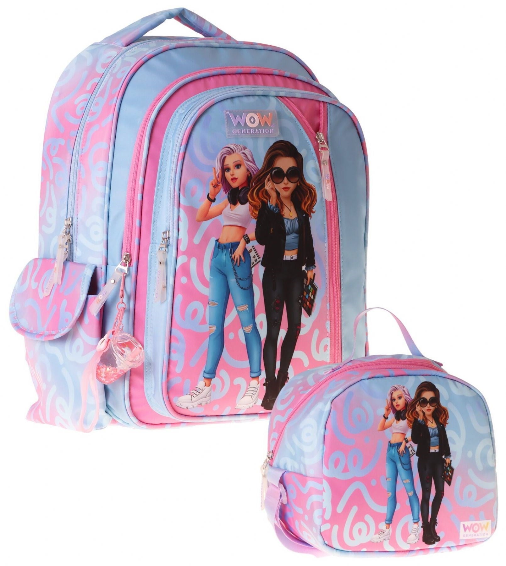 Wow Generation Wonderful İkili Okul Çanta Seti - Pembe - Turkuaz Wonderful Baskılı Kız Çocuk SETWG-W6069B