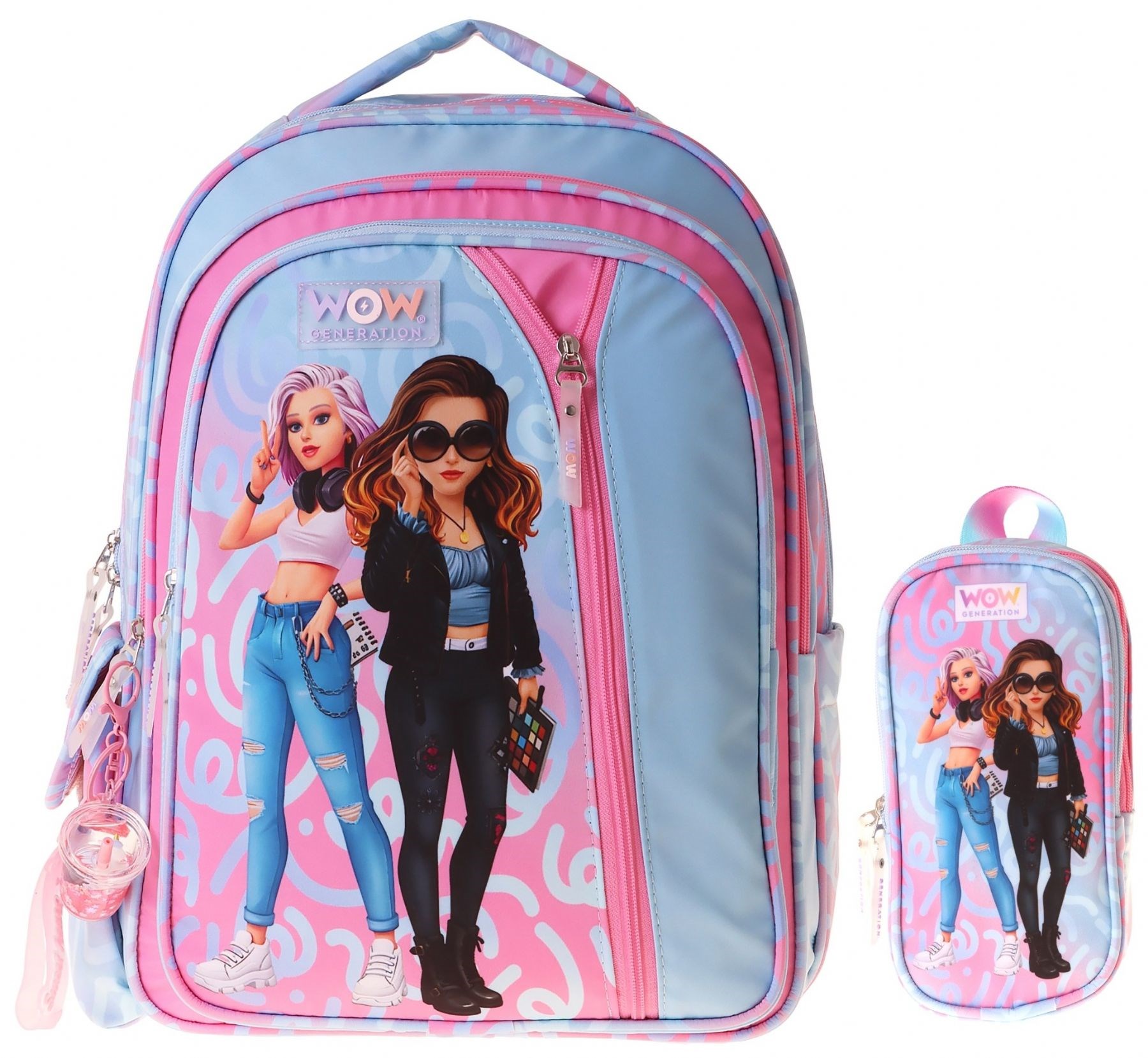 Wow Generation Wonderful Kız Çocuk (Pembe - Turkuaz) İlkokul Okul Çantası ve Kalemlik Seti - SETWG-W6069C