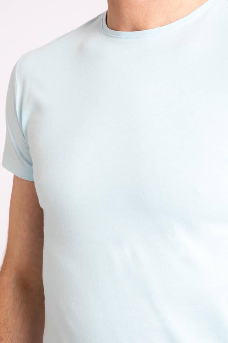 Erkek 0 Yaka Basic Kısa Kol T-Shirt Açık Mavi