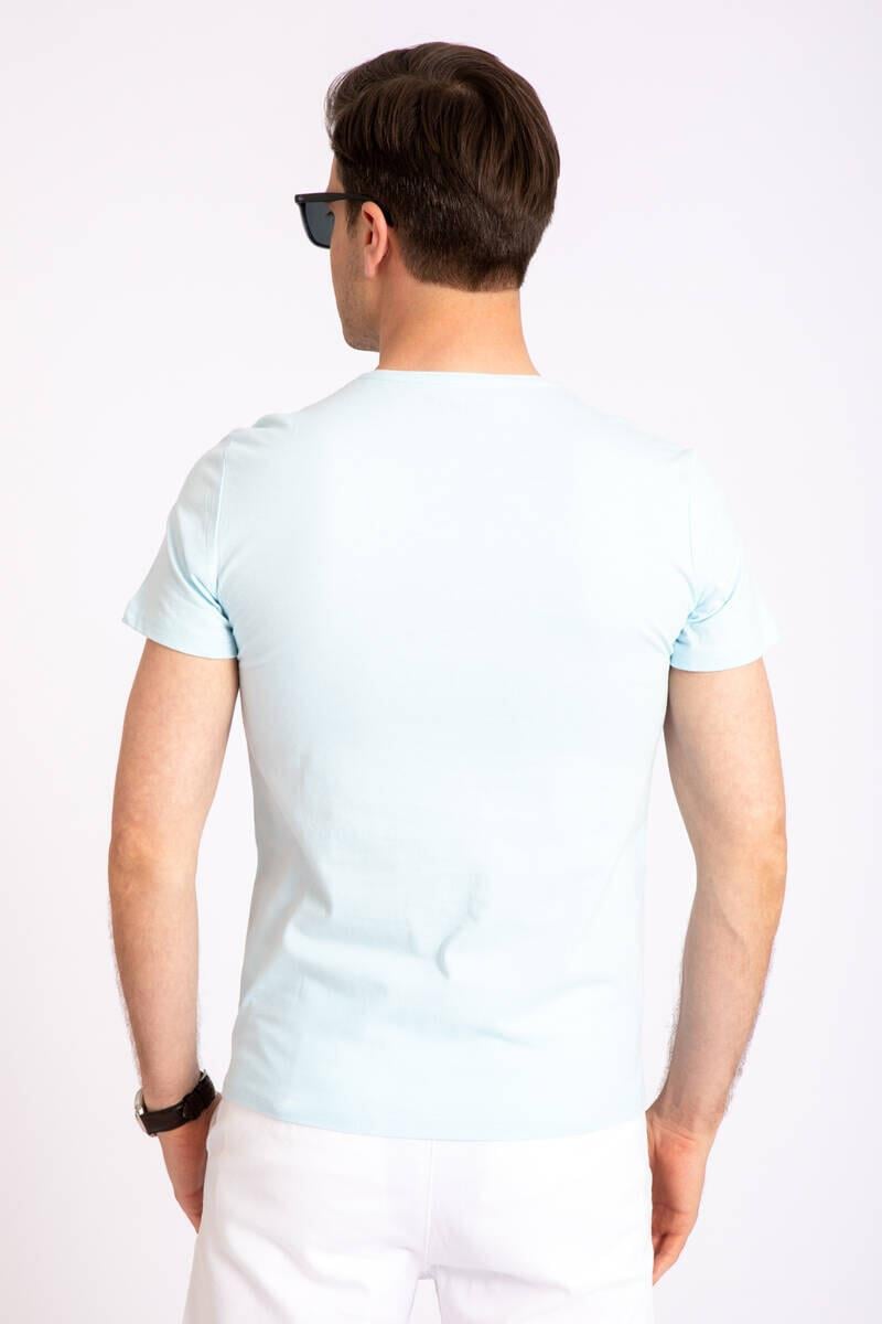 Erkek 0 Yaka Basic Kısa Kol T-Shirt Açık Mavi