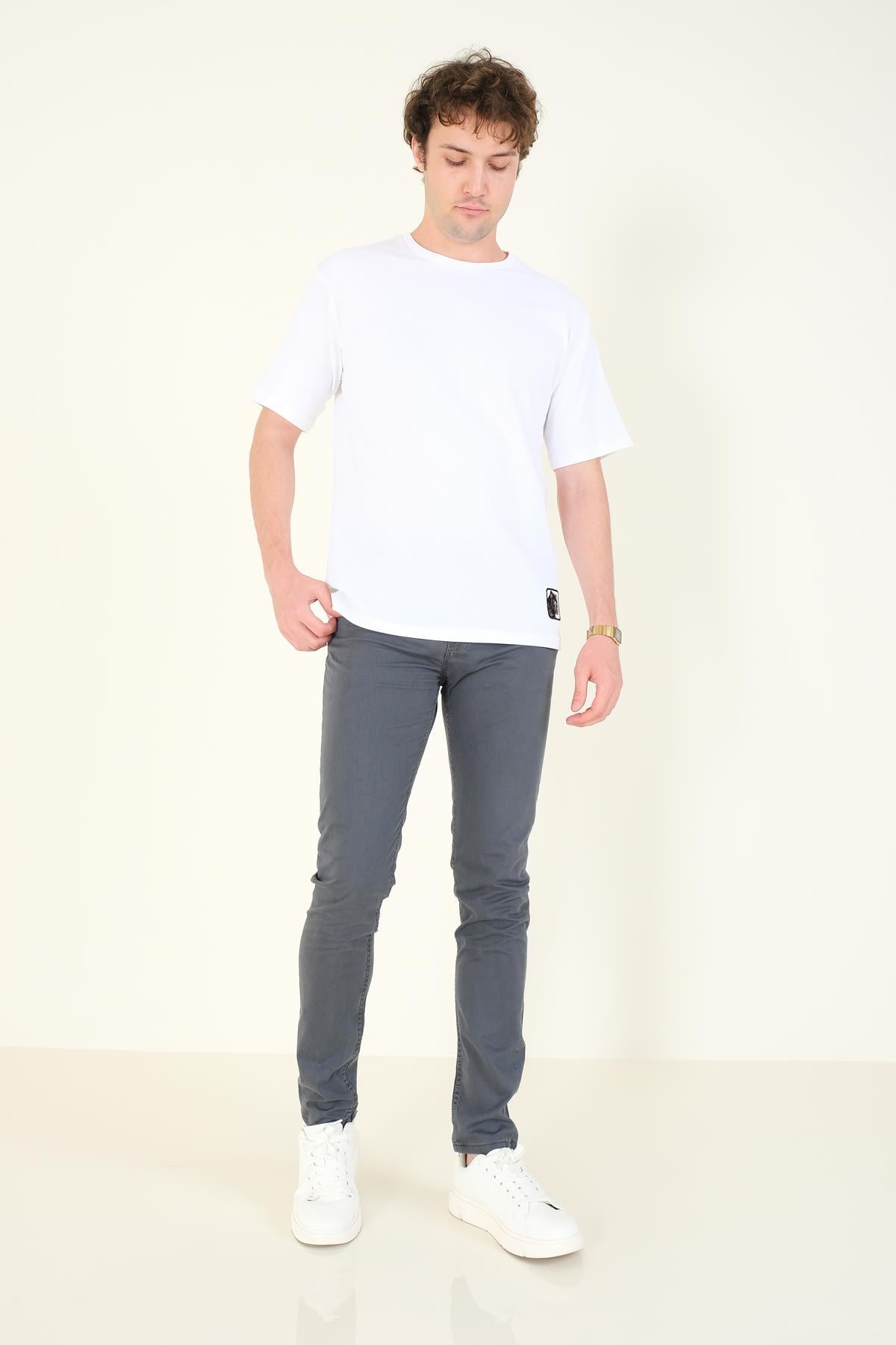 Erkek 5 Cep Chino Pantolon Füme