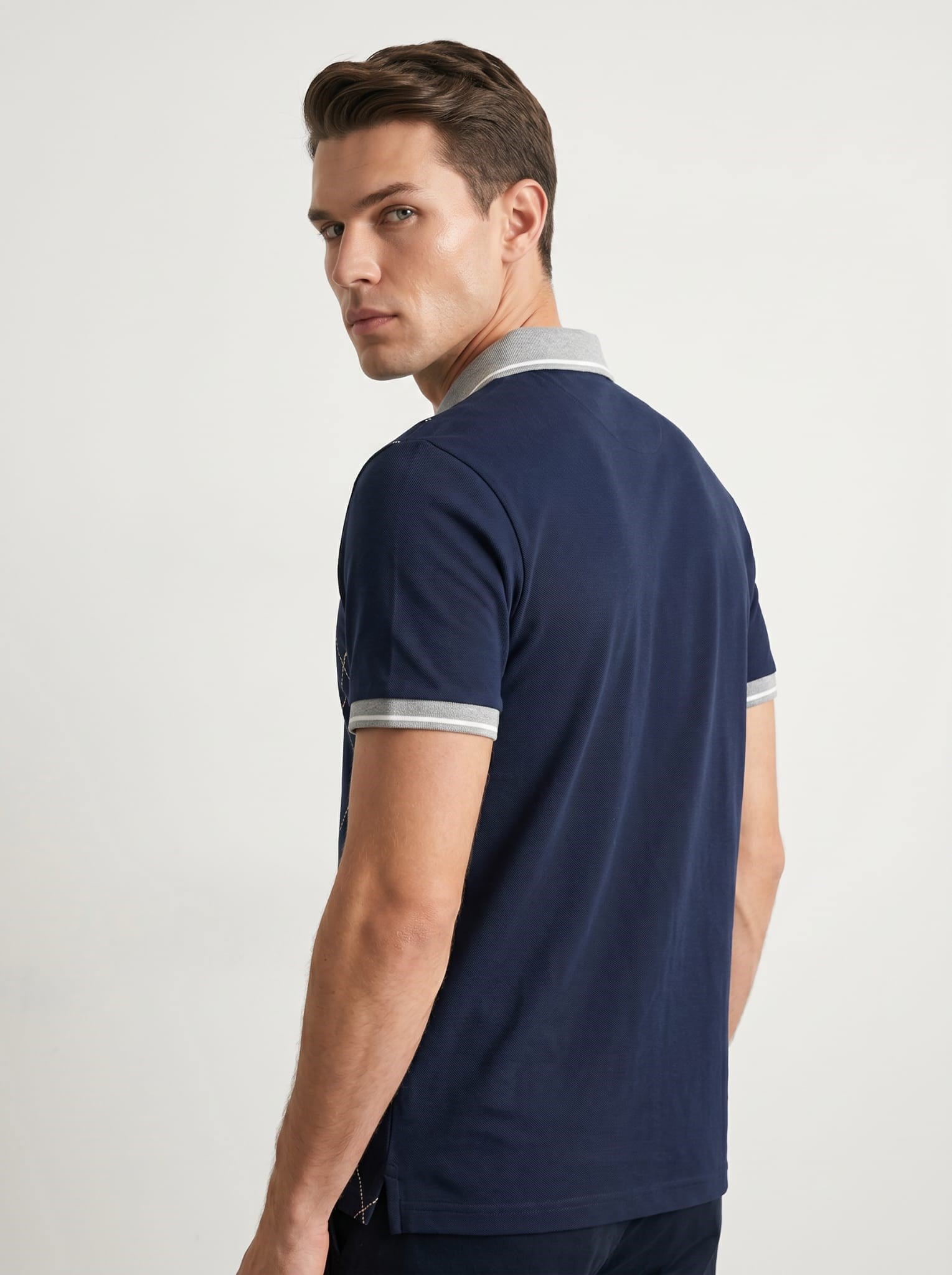 Erkek Baklava Desenli Polo Yaka Tshirt Lacivert