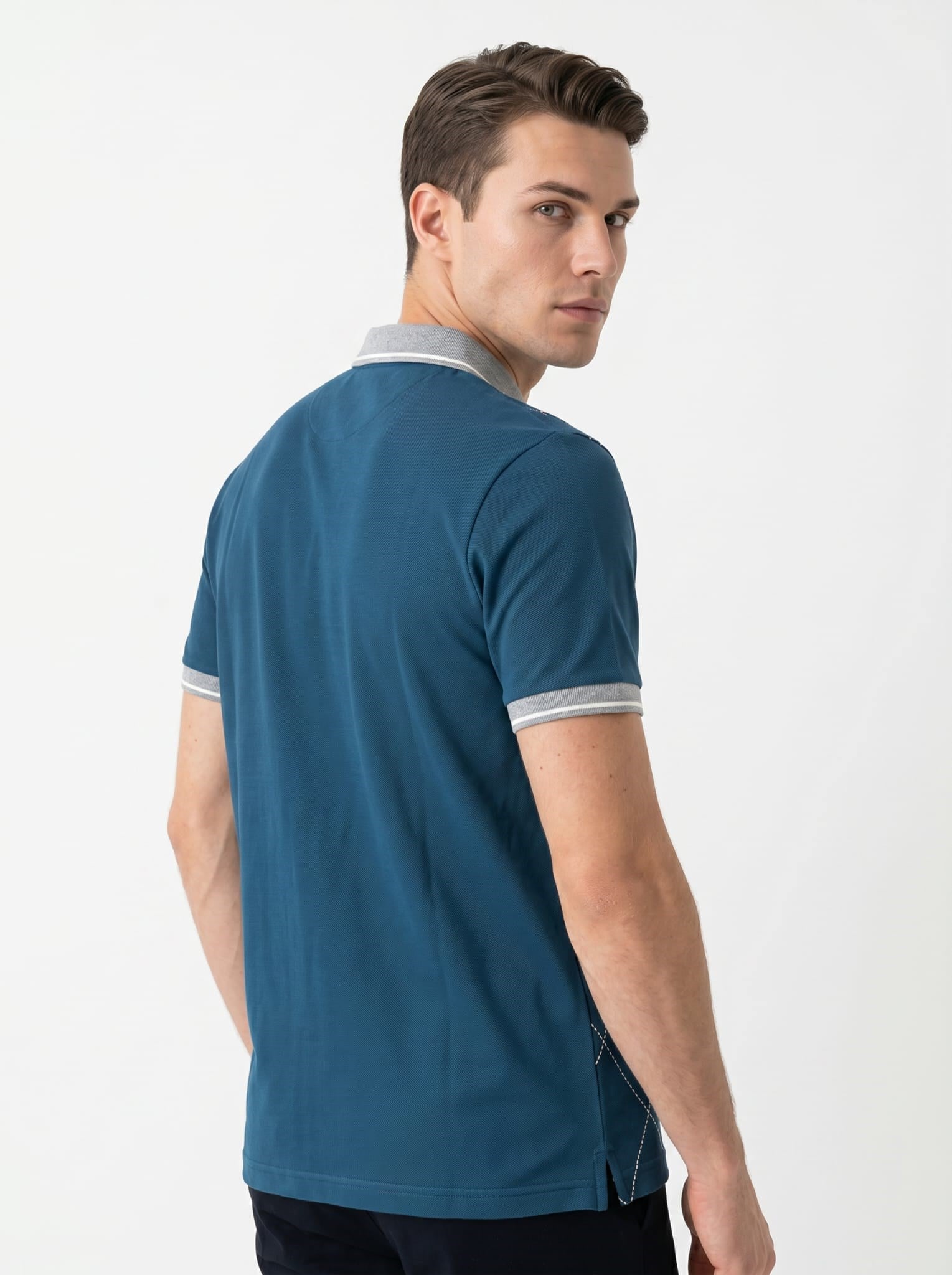 Erkek Baklava Desenli Polo Yaka Tshirt Petrol