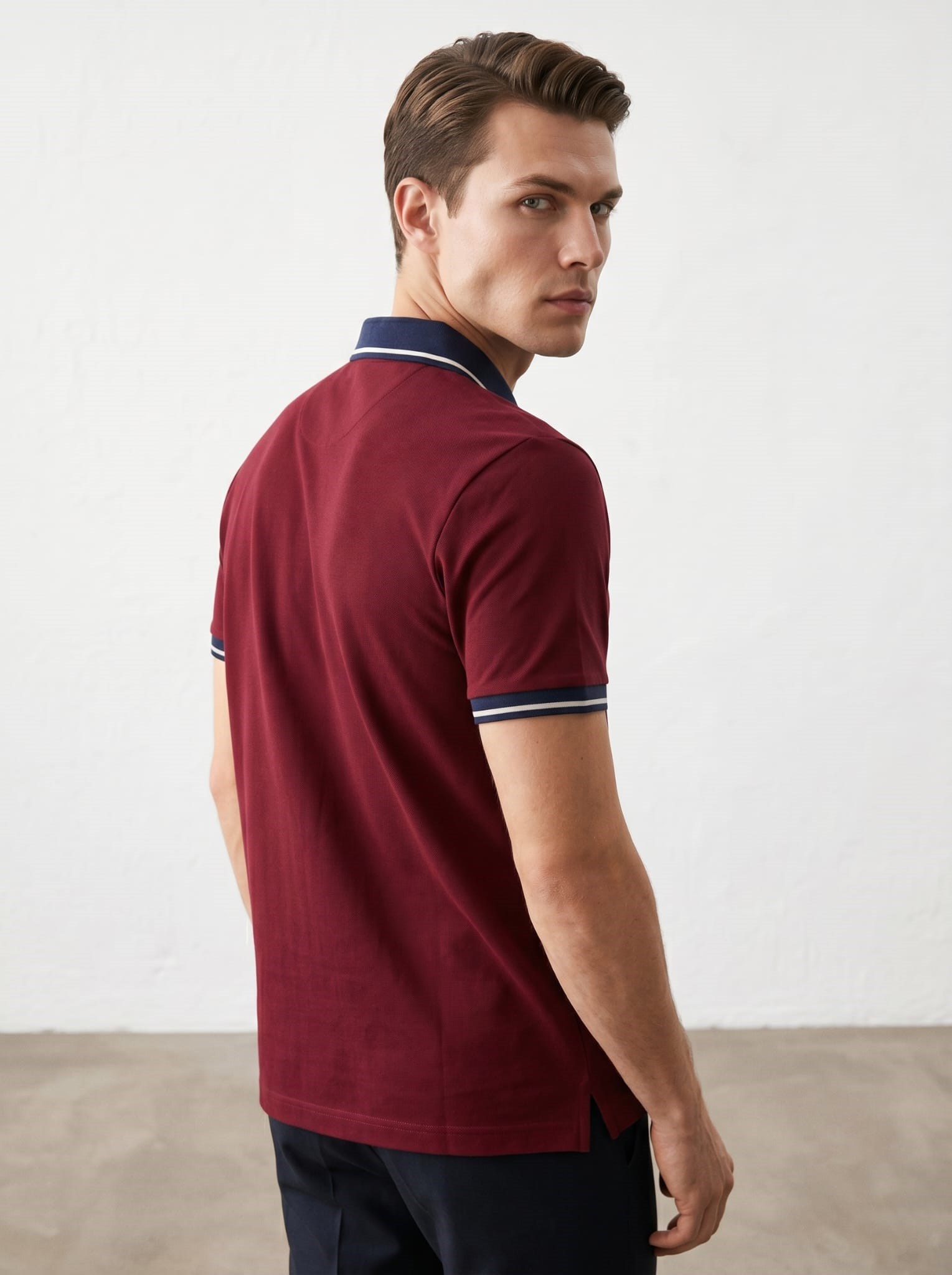 Erkek Baklava Desenli Polo Yaka Tshirt Bordo