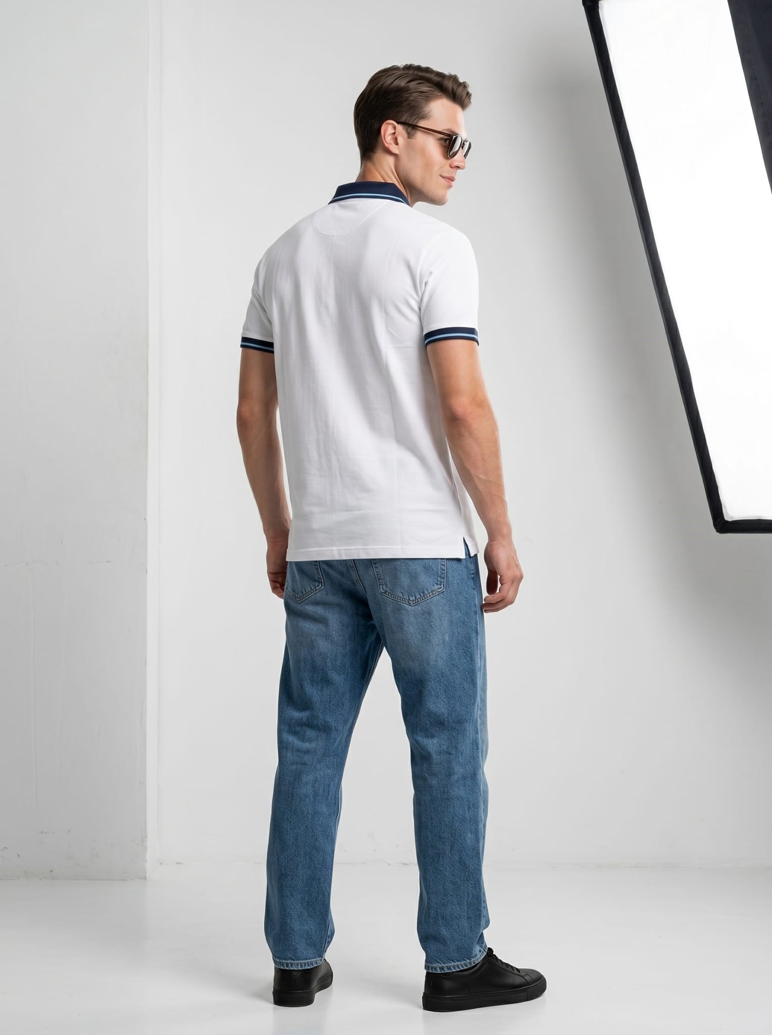 Erkek Baklava Desenli Polo Yaka Tshirt Beyaz
